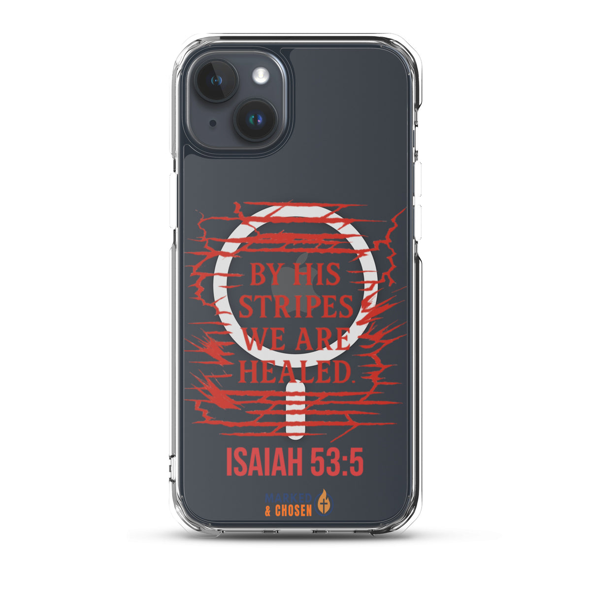By His Stripes Clear MagSafe iPhone Case - iPhone 15 Plus - Front View