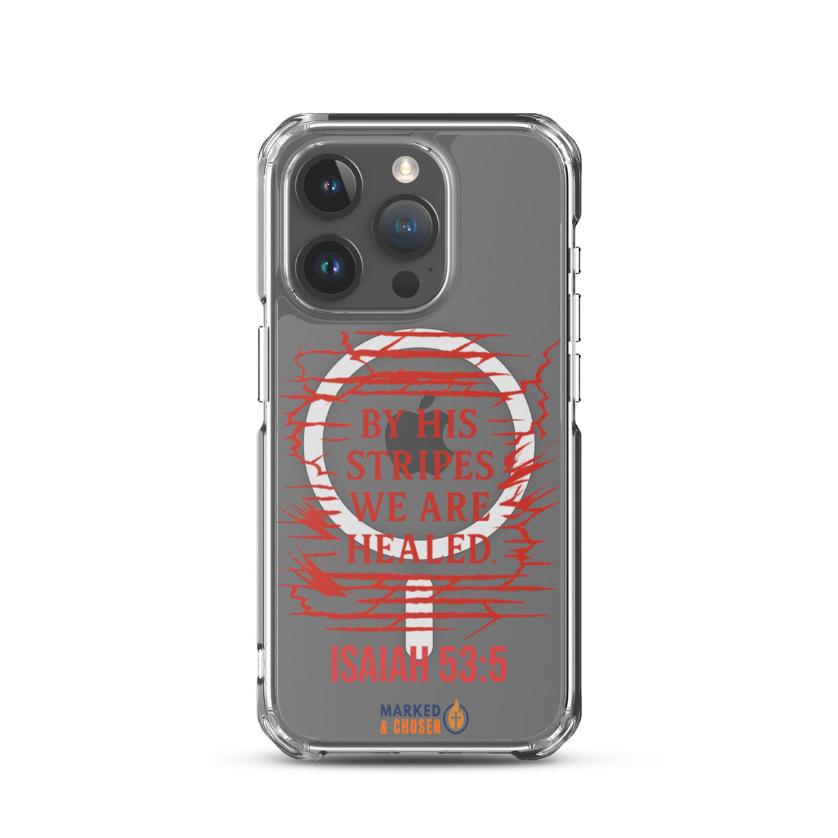 By His Stripes Clear MagSafe iPhone Case - iPhone 15 Pro - Front View