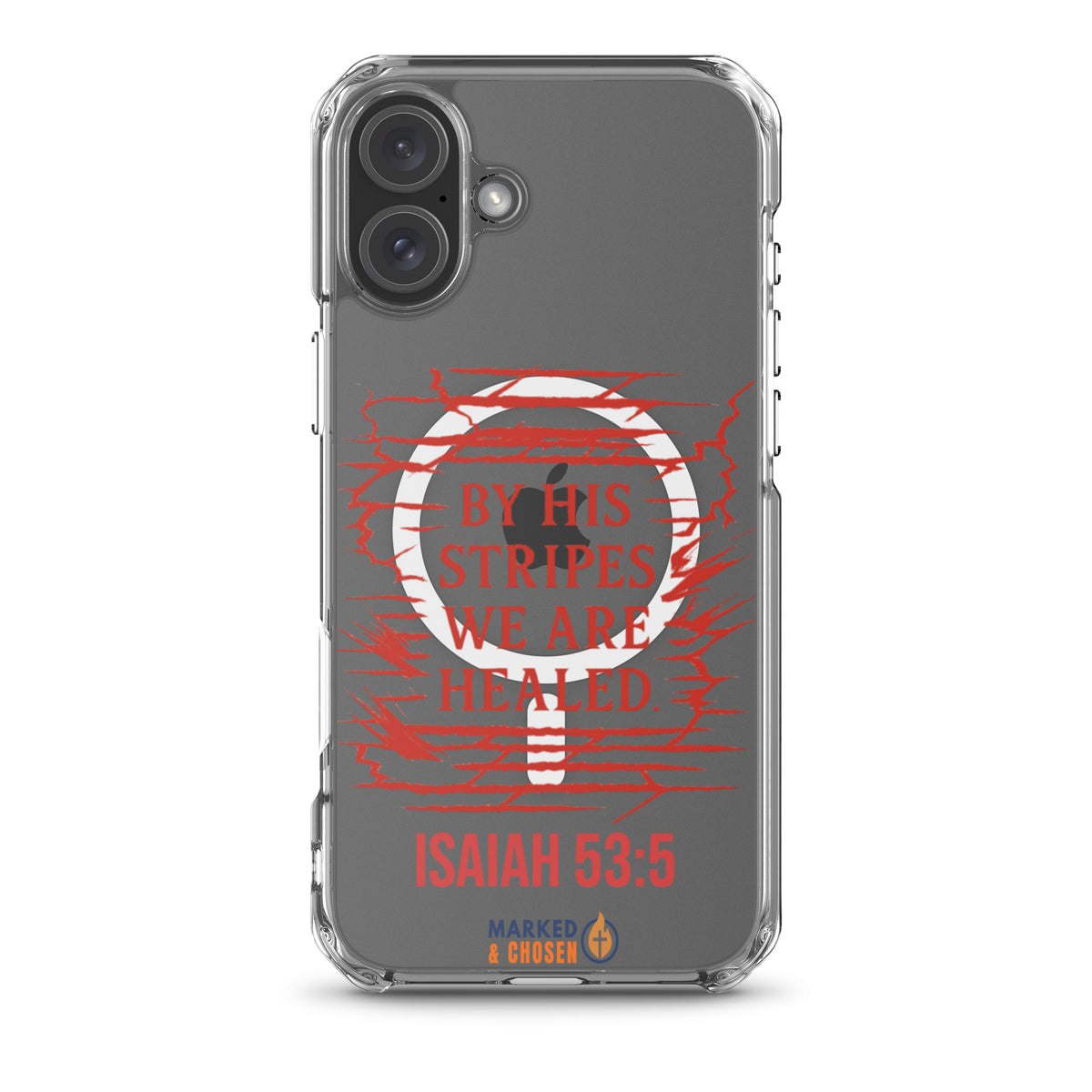 By His Stripes Clear MagSafe iPhone Case - iPhone 16 Plus - Front View