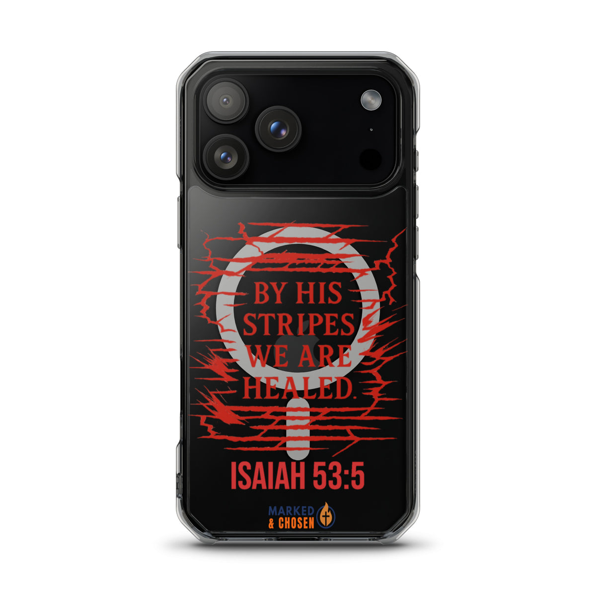 By His Stripes Clear MagSafe iPhone Case - iPhone 17 Pro Max - Front View