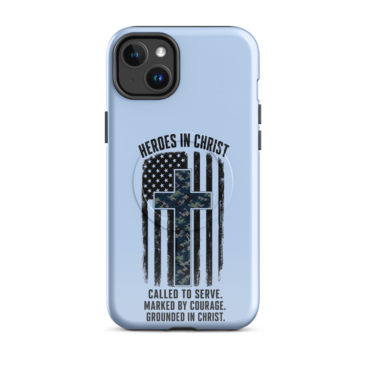 Heroes in Christ Navy Camo iPhone Tough Case - iPhone 14 Plus - Front View