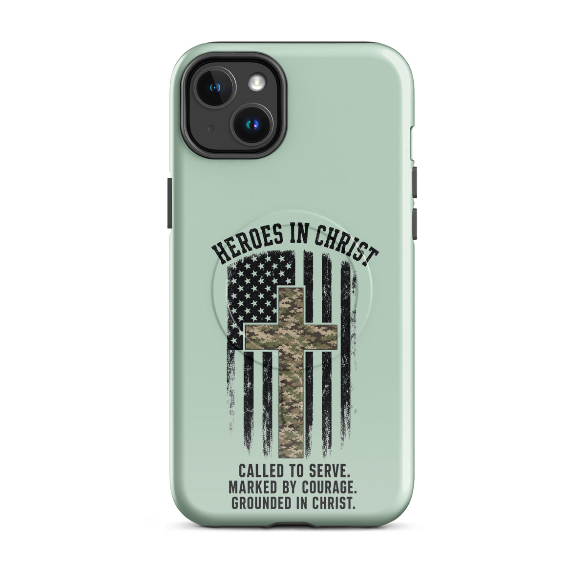 Heroes in Christ Army & Air Force Camo iPhone Tough Case - iPhone 14 Plus - Front View