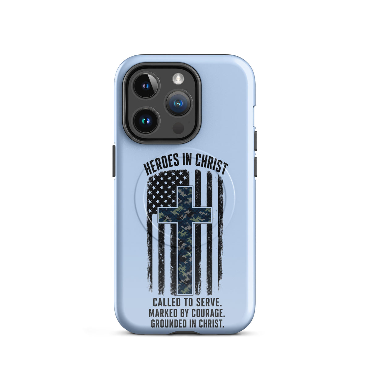 Heroes in Christ Navy Camo iPhone Tough Case - iPhone 14 Pro - Front View