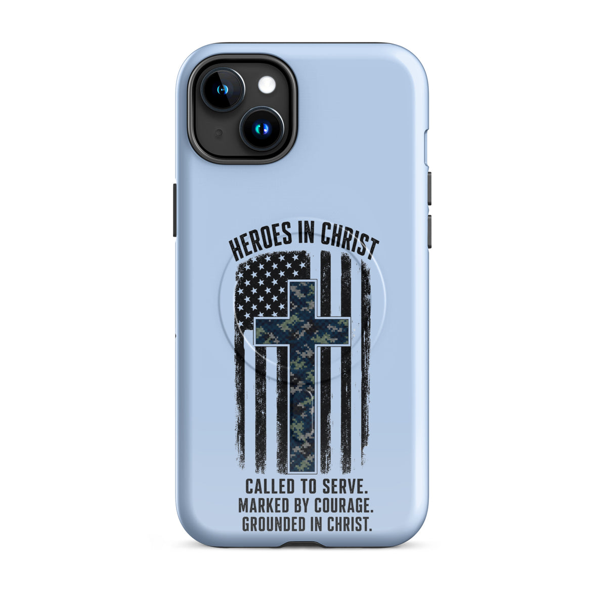 Heroes in Christ Navy Camo iPhone Tough Case - iPhone 15 Plus - Front View