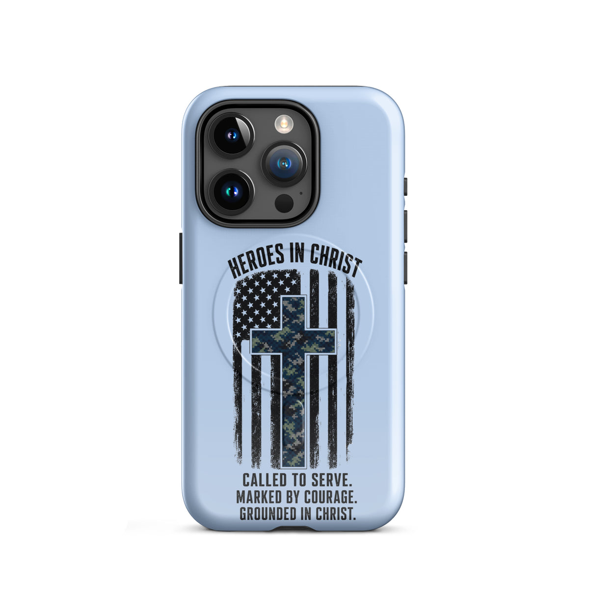 Heroes in Christ Navy Camo iPhone Tough Case - iPhone 15 Pro - Front View