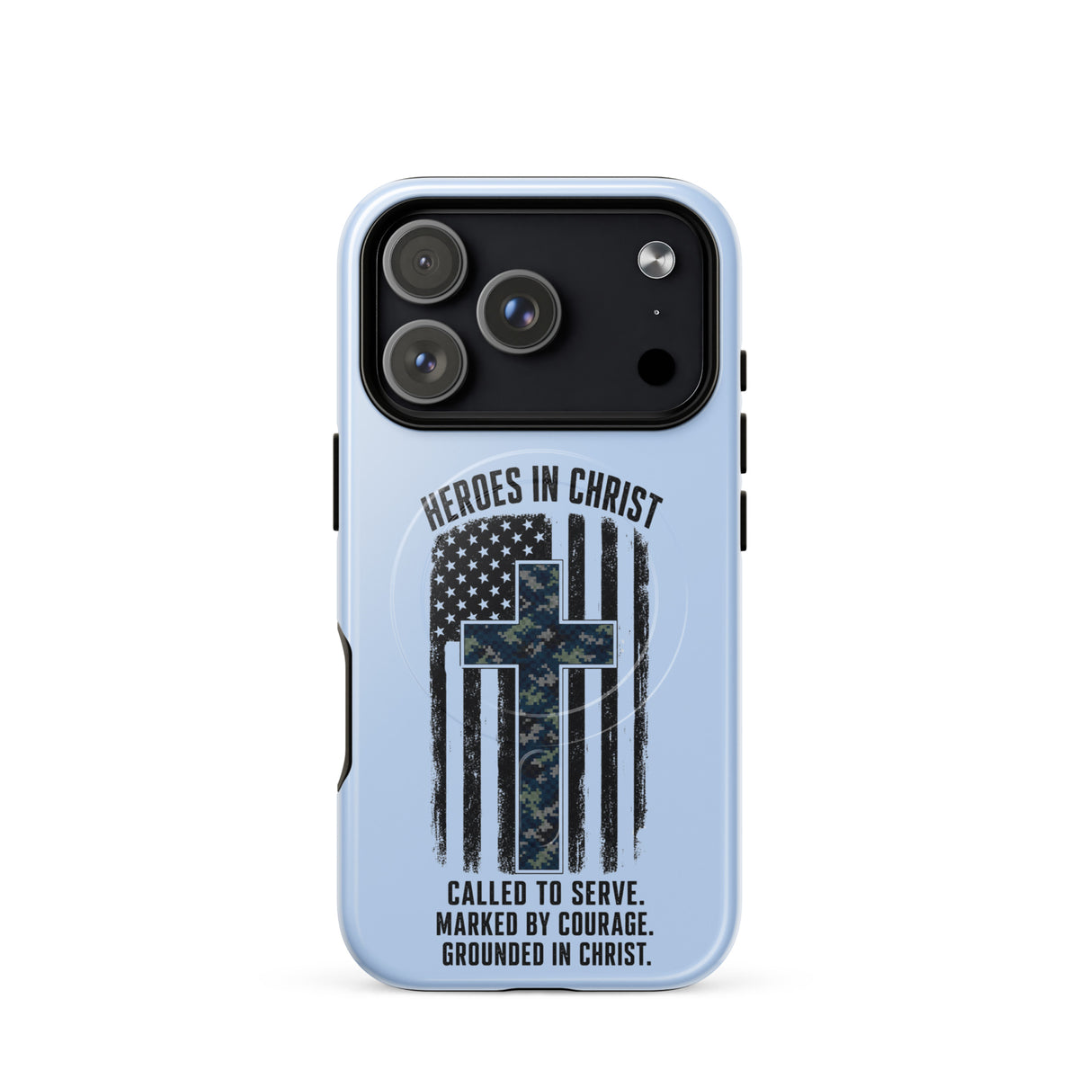 Heroes in Christ Navy Camo iPhone Tough Case - iPhone 17 Pro - Front View