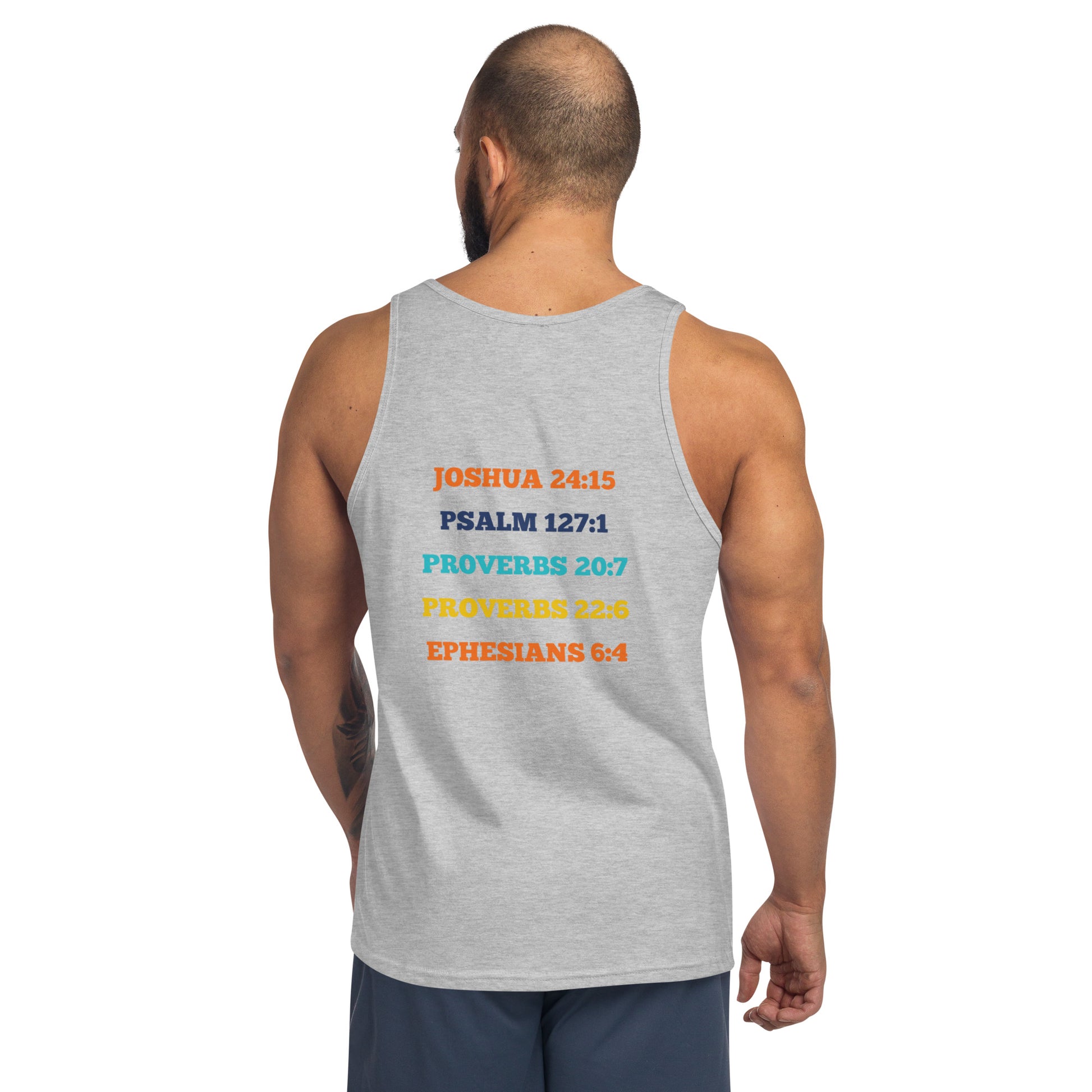 He is Dad Tank Top - Athletic Heather - Back View