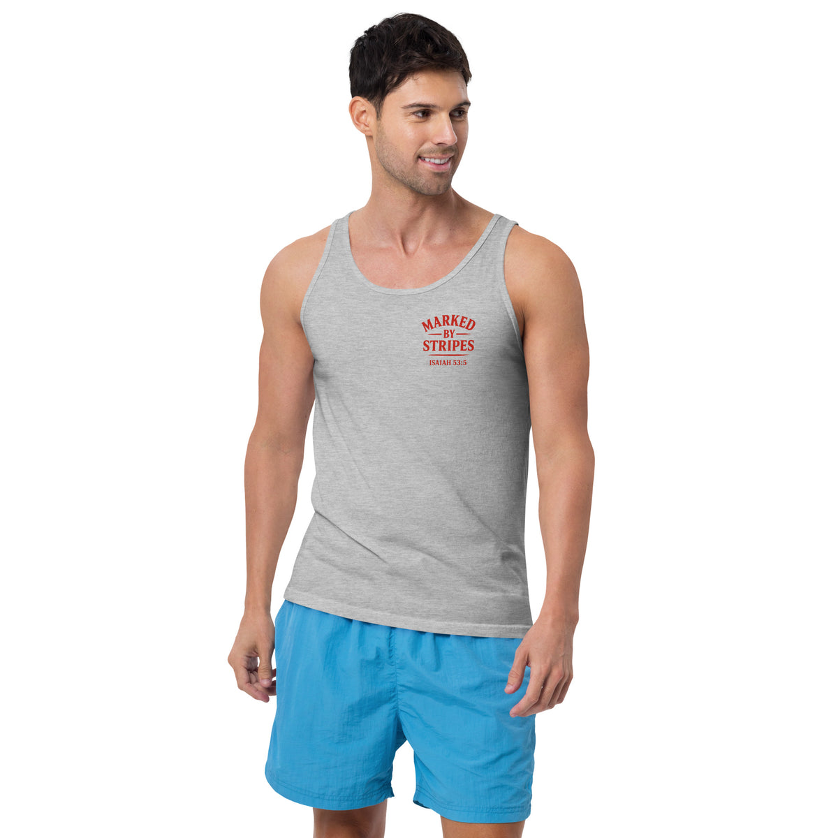 Men's Marked by Stripes Tank Top - Athletic Heather - Front View 2