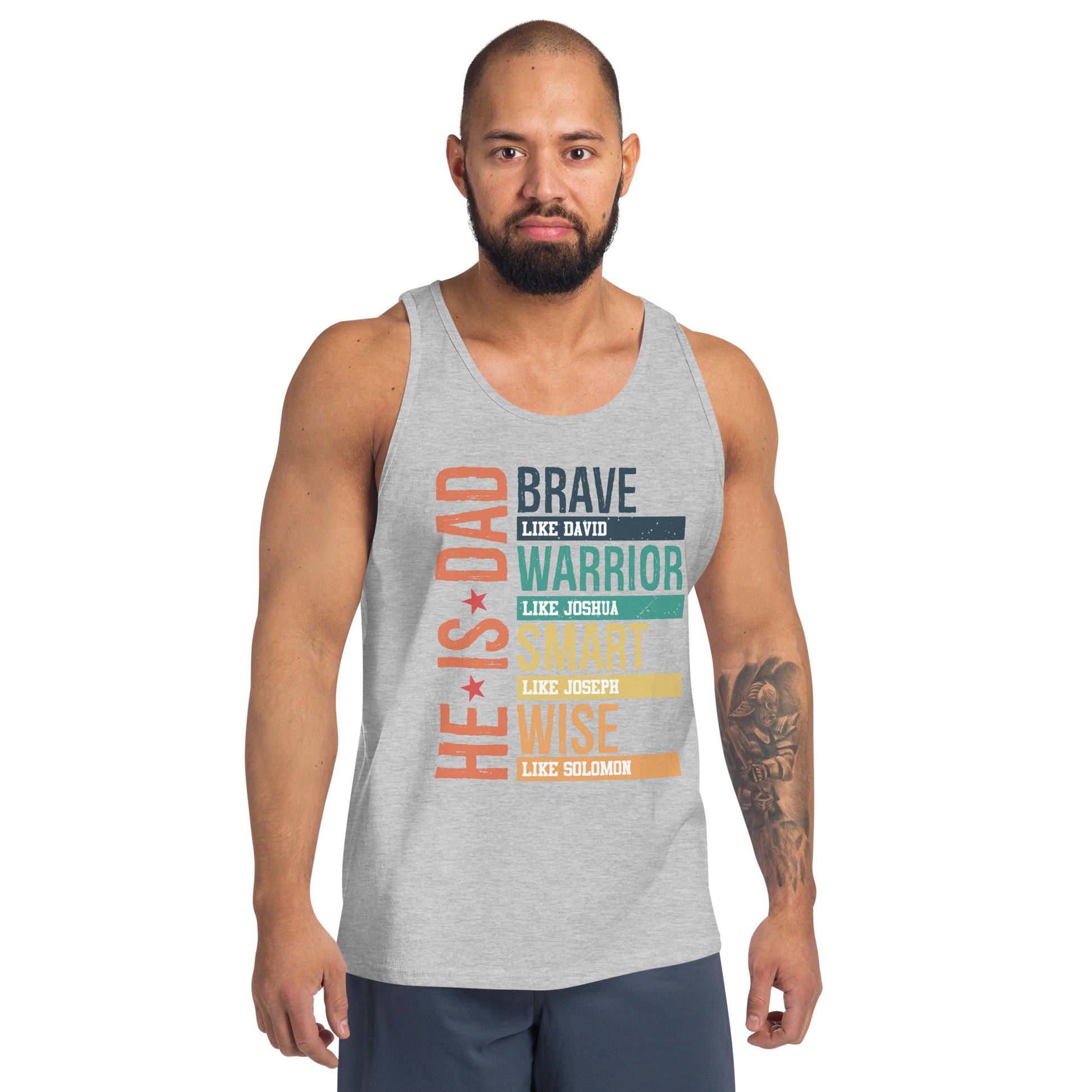 He is Dad Tank Top - Athletic Heather - Front View