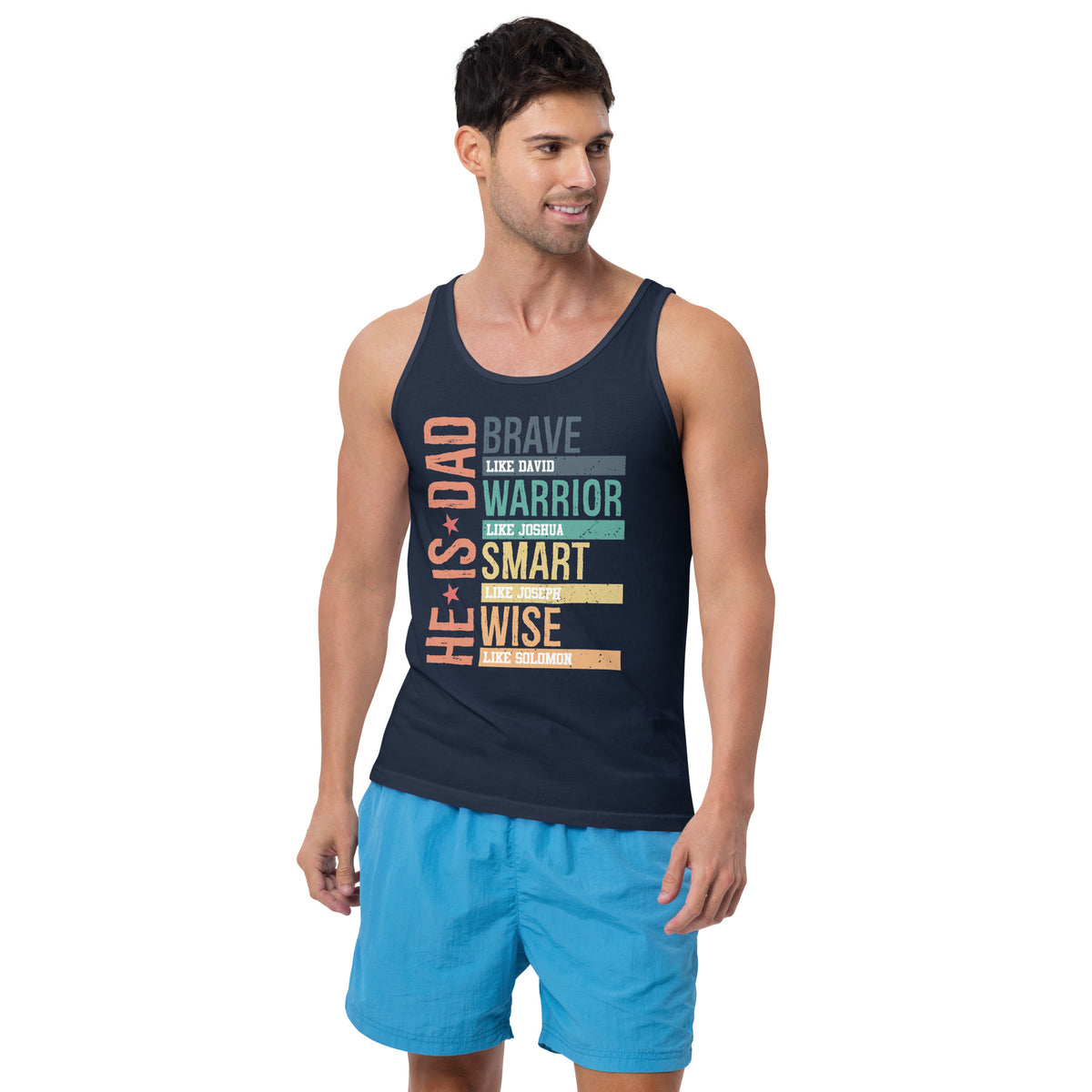 He is Dad Tank Top - Navy - Front View 2