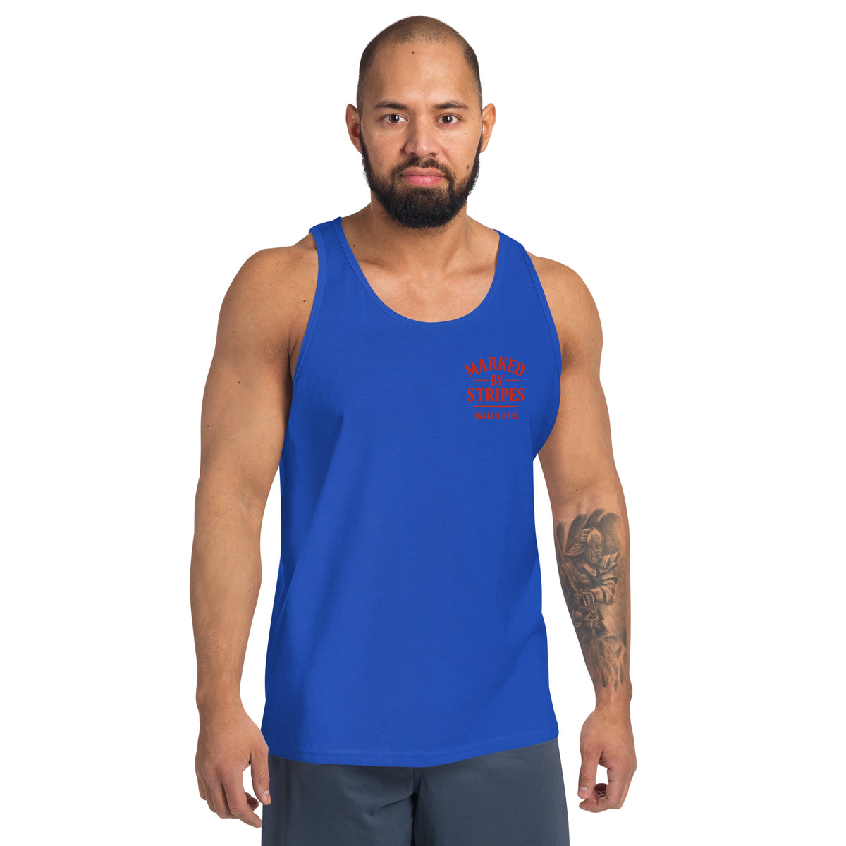 Men's Marked by Stripes Tank Top - True Royal - Front View