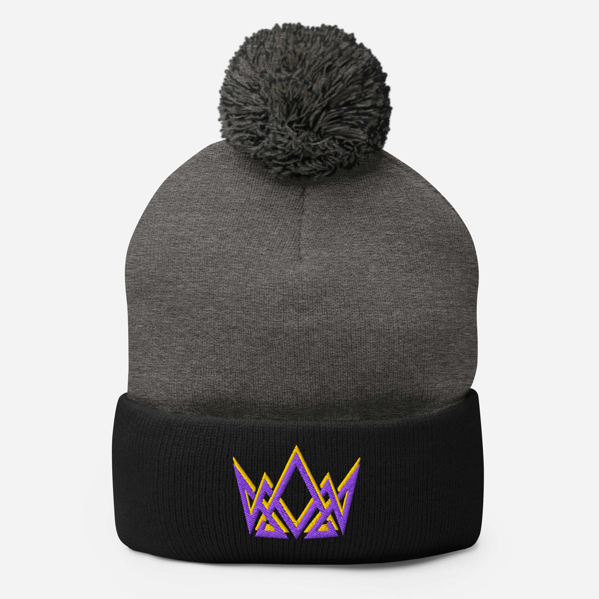 Royalty Pom Pom Beanie - Dark Heather Grey/ Black - Front View