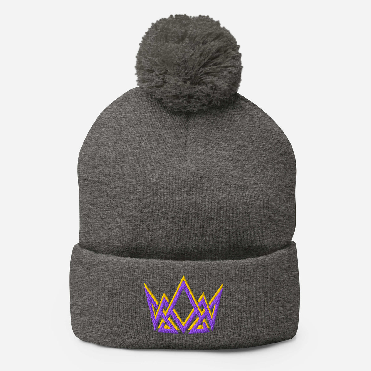 Royalty Pom Pom Beanie - Dark Heather Grey - Front View
