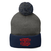 Marked by Stripes Pom-Pom Beanie - Dark Heather Grey/ Navy - Front View