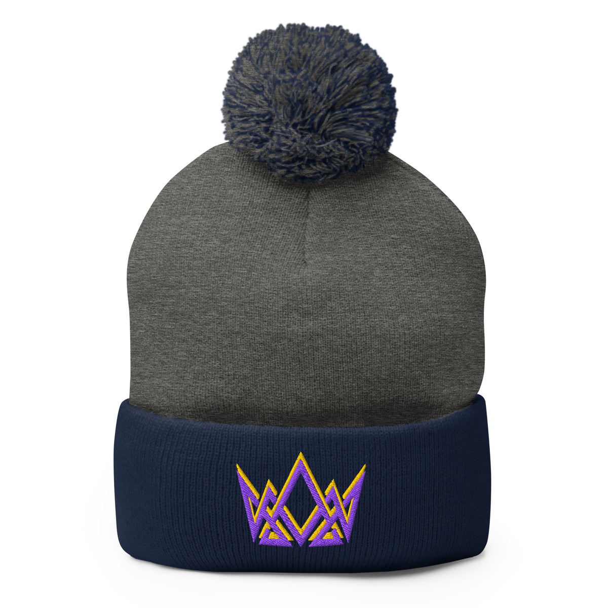 Royalty Pom Pom Beanie - Dark Heather Grey/ Navy - Front View