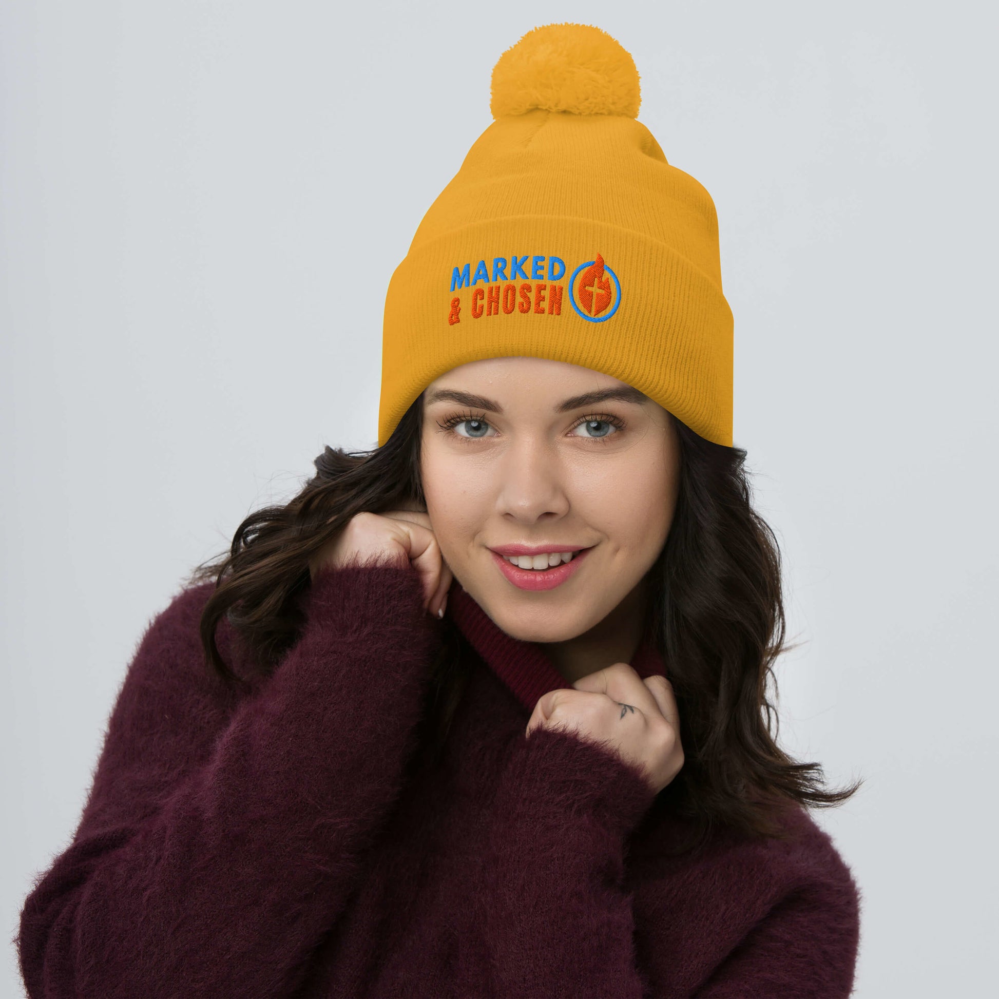 Marked & Chosen Pom-Pom Beanie - Gold - Front View