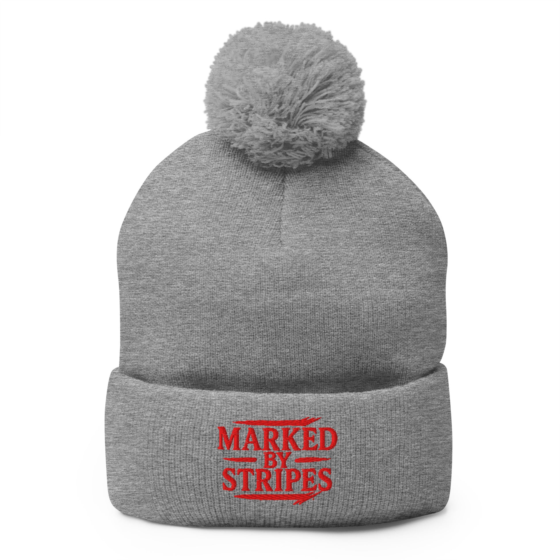 Marked by Stripes Pom-Pom Beanie - Heather Grey - Front View