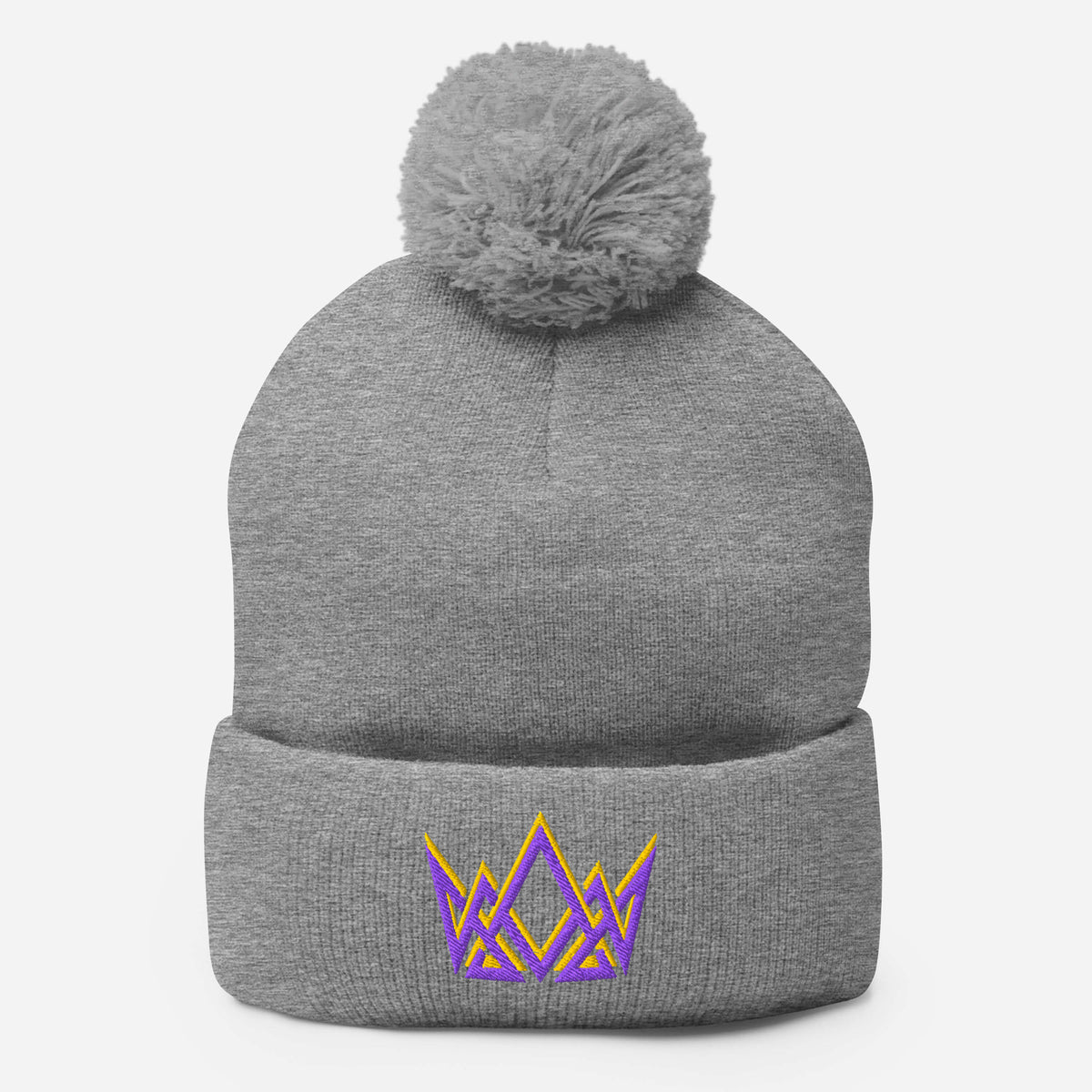 Royalty Pom Pom Beanie - Heather Grey - Front View