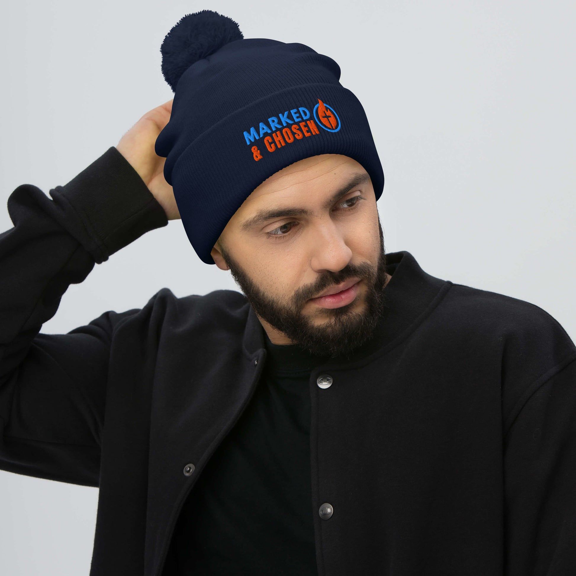Marked & Chosen Pom-Pom Beanie - Navy - Front View
