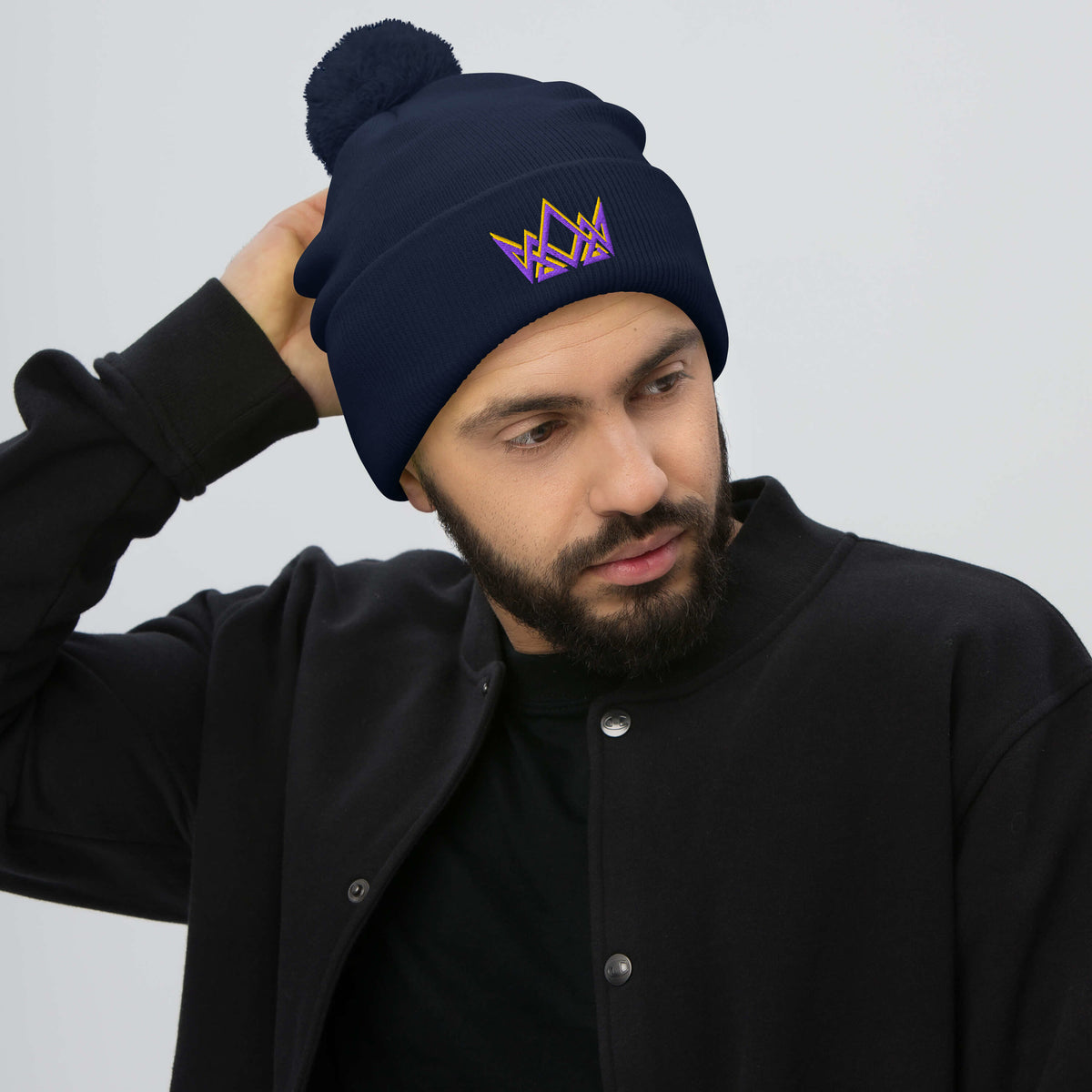 Royalty Pom Pom Beanie - Navy - Front View
