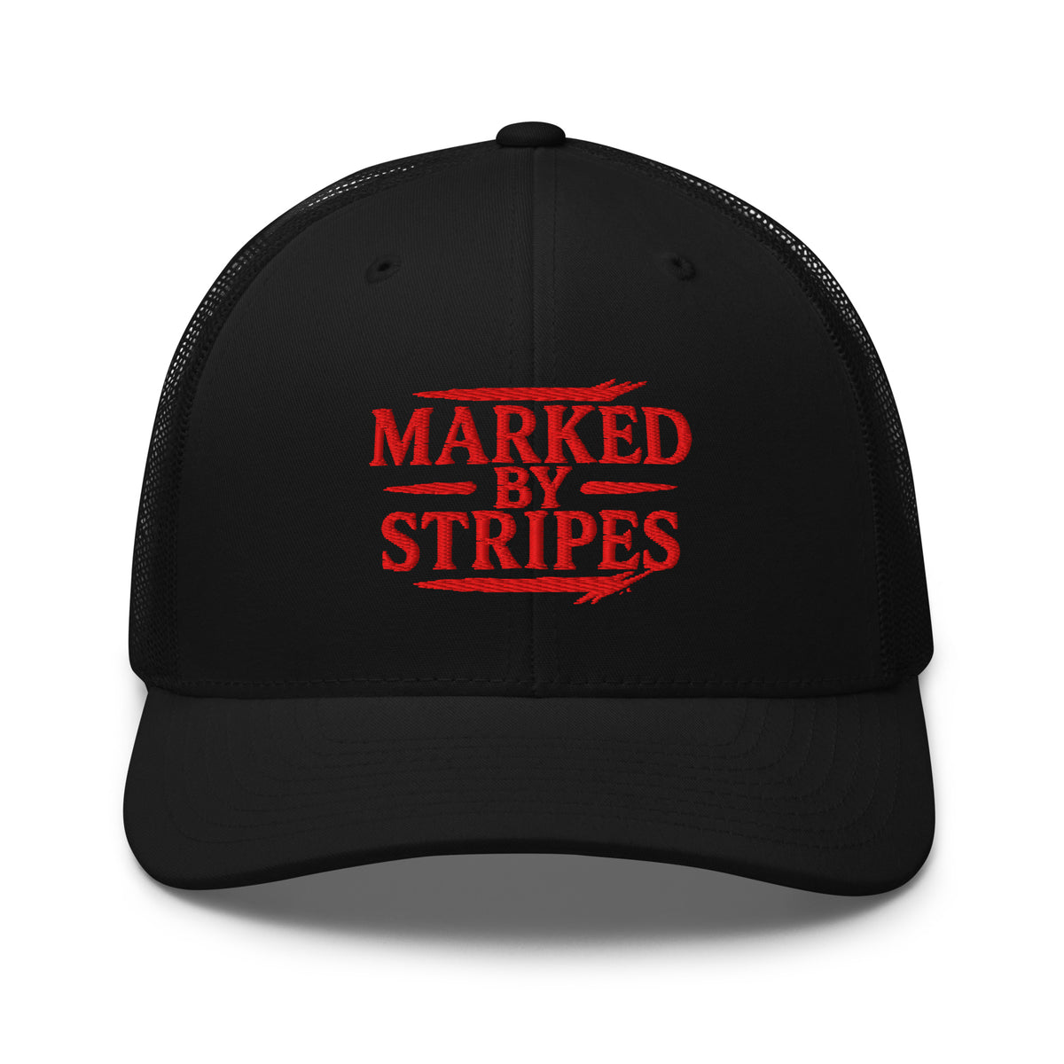 Marked by Stripes Trucker Cap - Black - Front View 2
