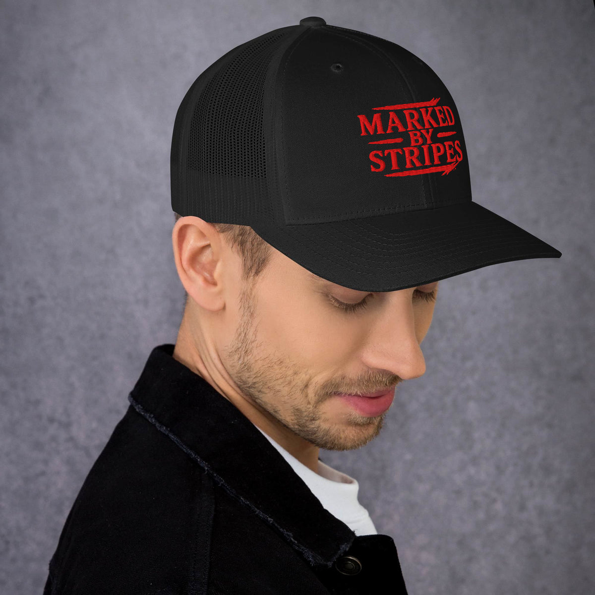 Marked by Stripes Trucker Cap - Black - Right Side View