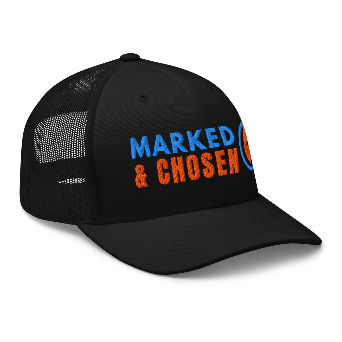 6606T Retro Trucker Black Marked & Chosen Logo right front facing