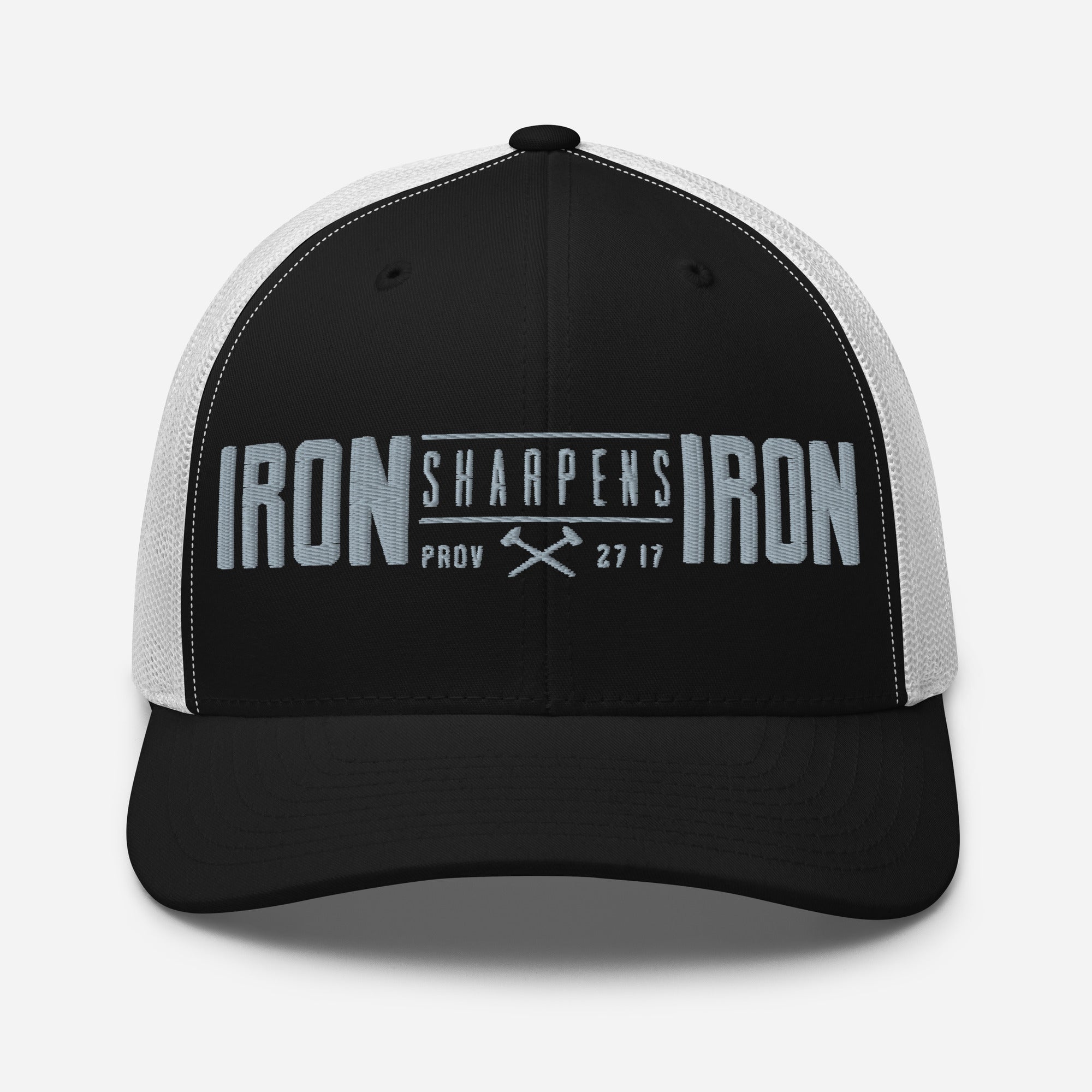 Men's Iron Sharpens Iron Trucker Cap - Black/ White - Front View 2