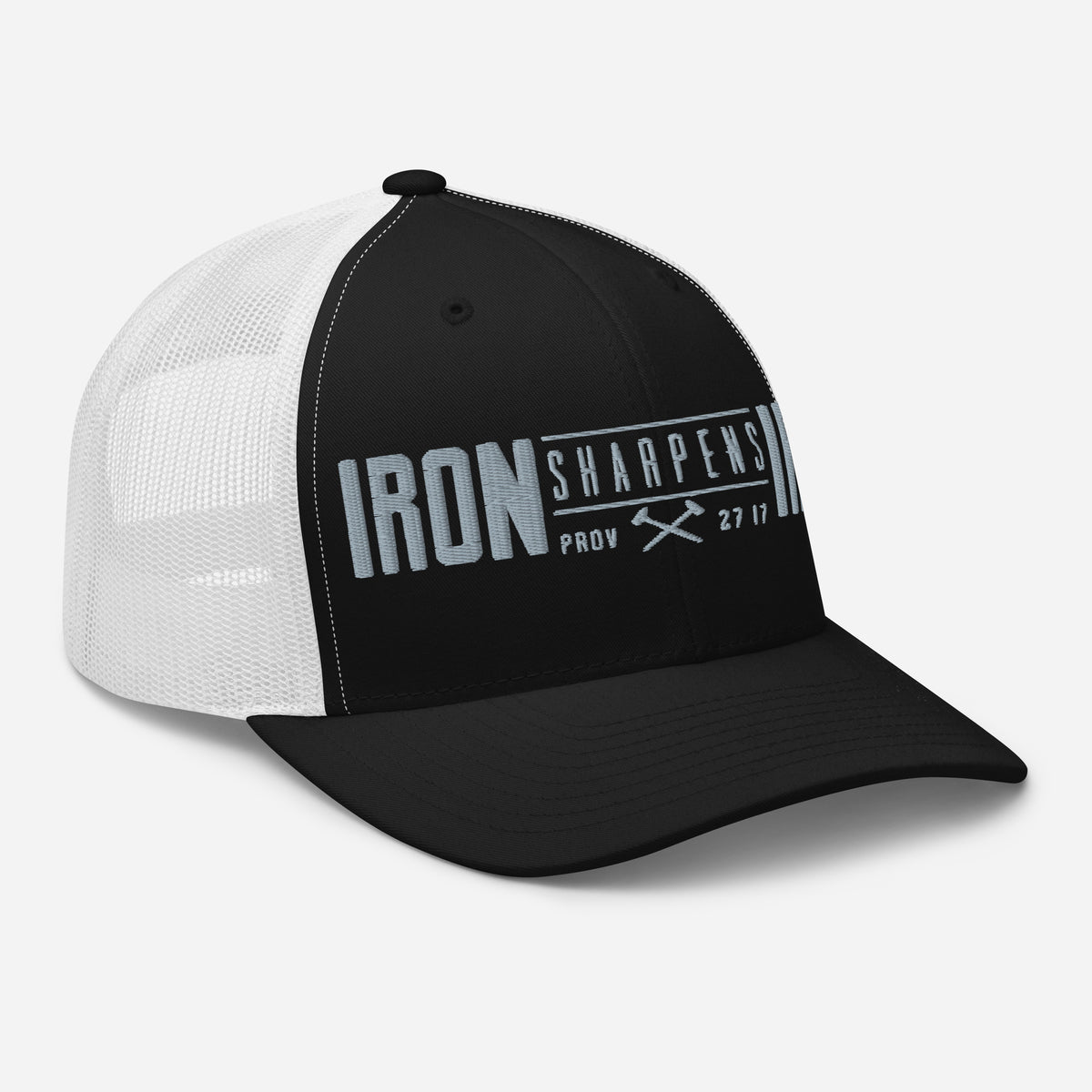 Men's Iron Sharpens Iron Trucker Cap - Black/ White - Right Front View