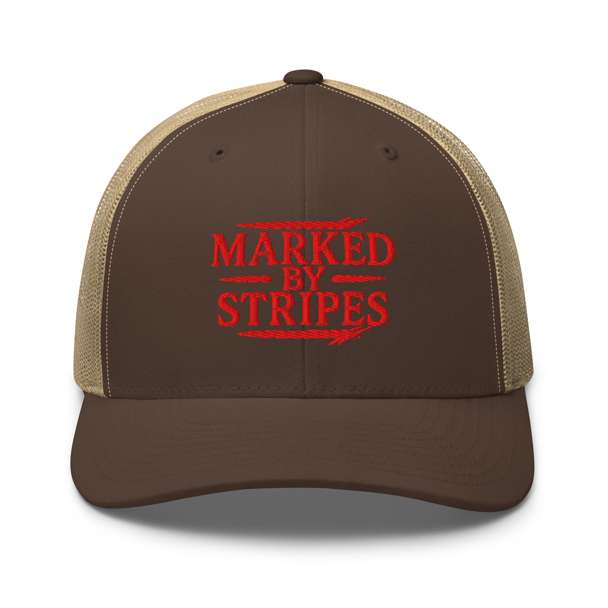 Marked by Stripes Trucker Cap - Brown/ Khaki - Front View