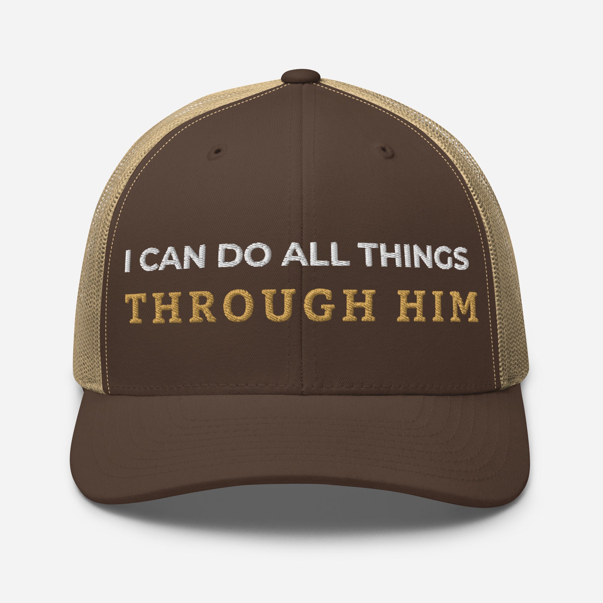 Through Him Trucker Cap - Brown/ Khaki - Front View
