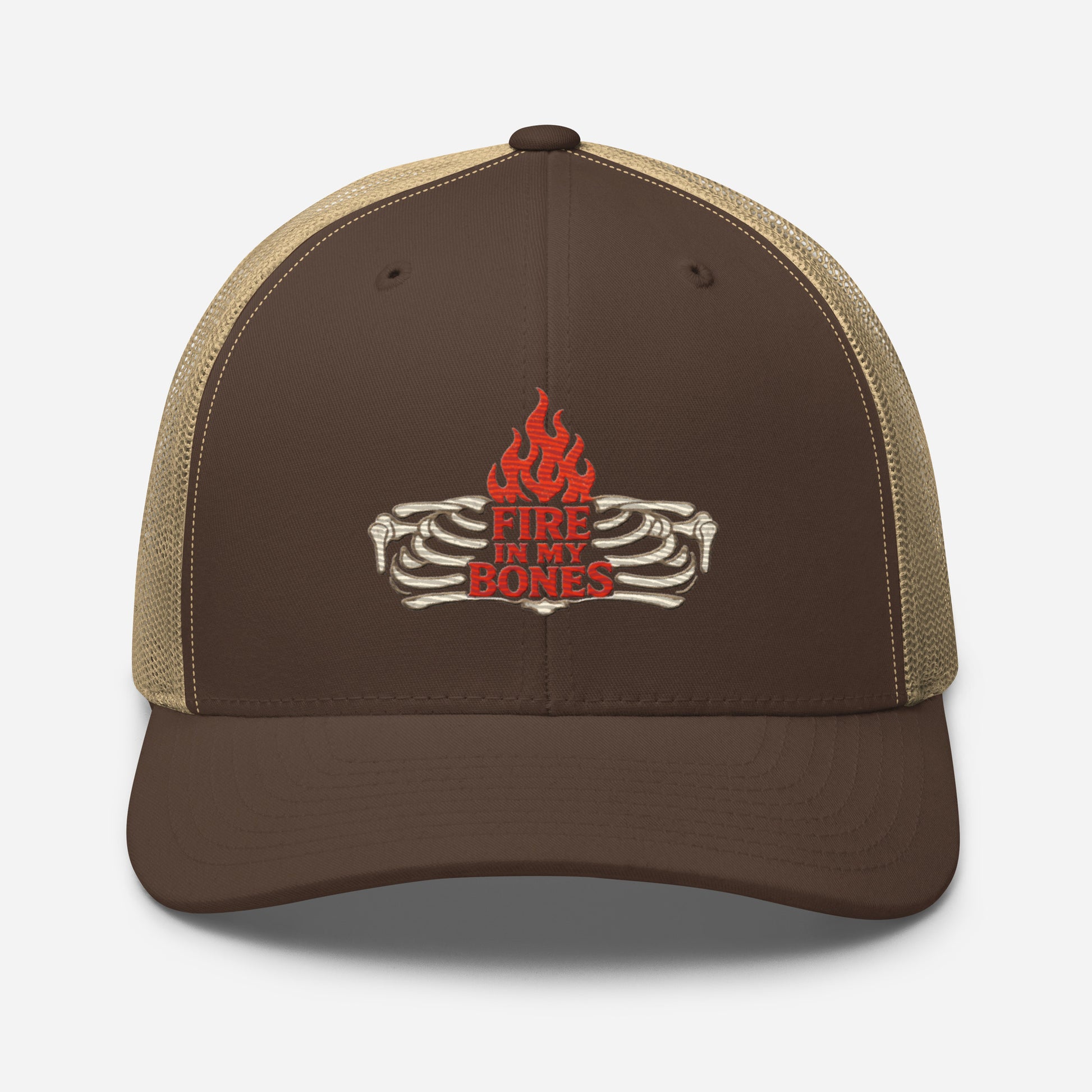Fire in My Bones Trucker Cap - Brown/ Khaki - Front View