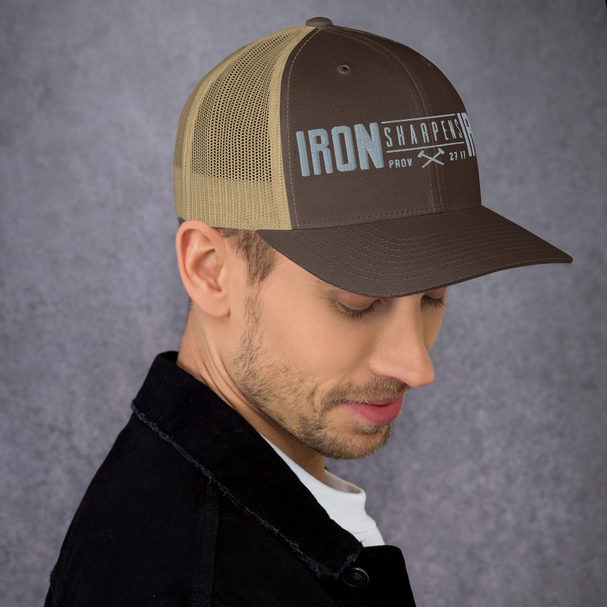 Men's Iron Sharpens Iron Trucker Cap - Brown/ Khaki - Right Side View