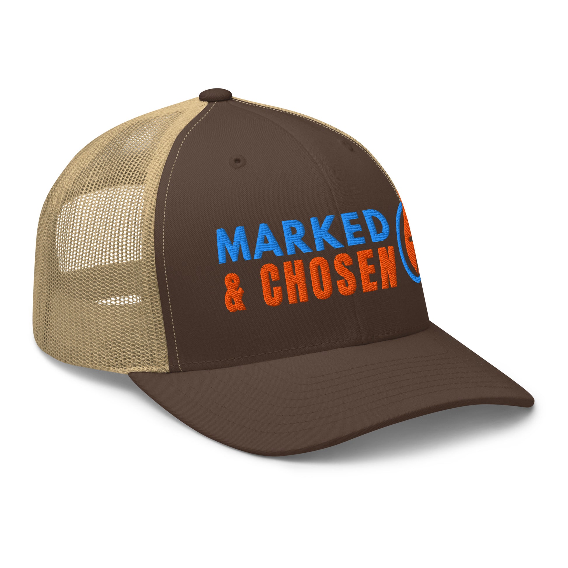 6606T Retro Trucker Brown/Khaki Marked & Chosen Logo right front facing