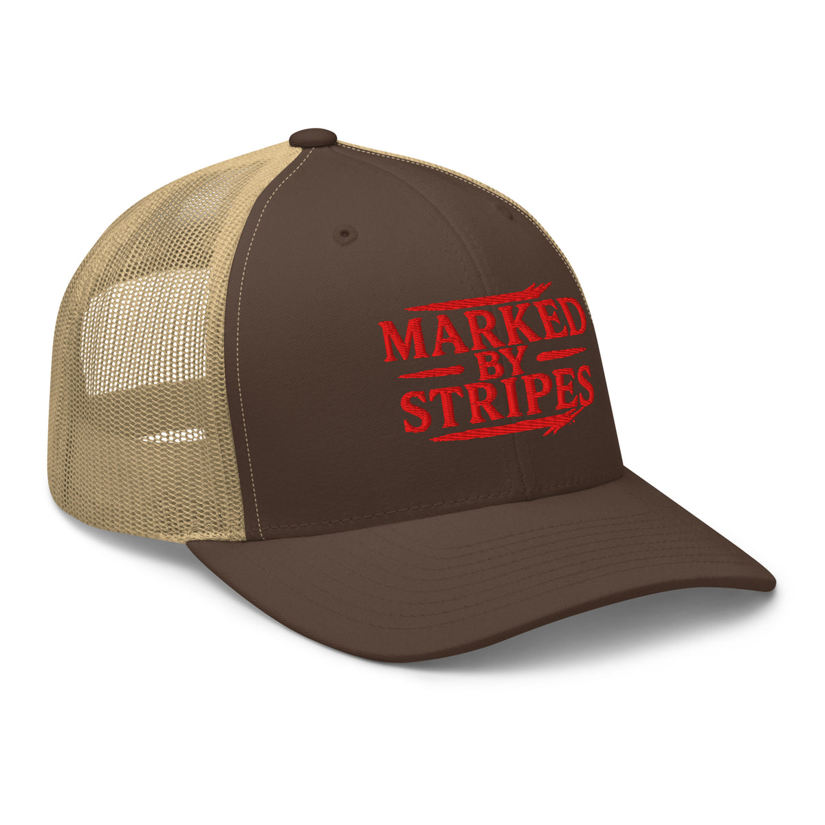 Marked by Stripes Trucker Cap - Brown/ Khaki - Right Front View