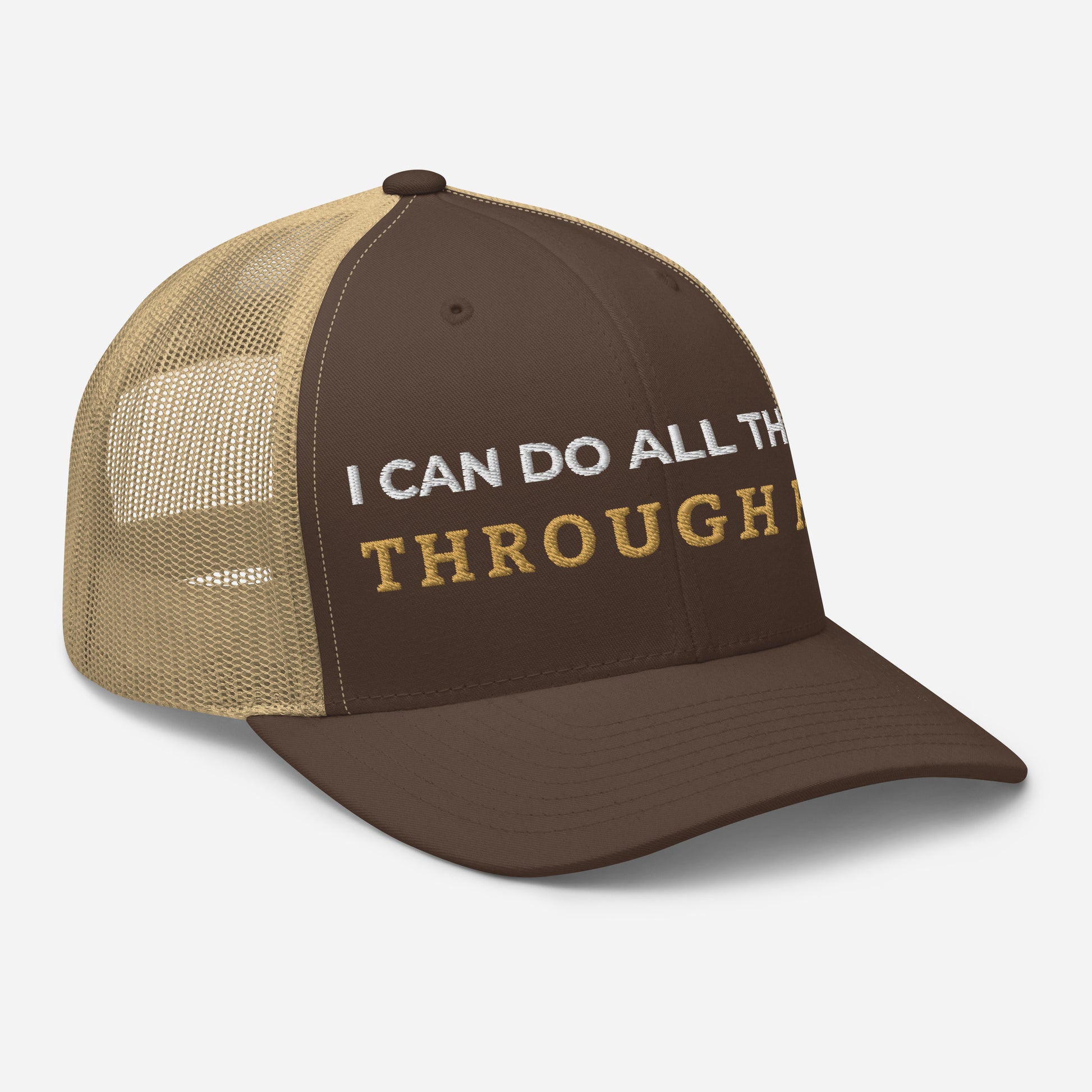 Through Him Trucker Cap - Brown/ Khaki - Right Front View