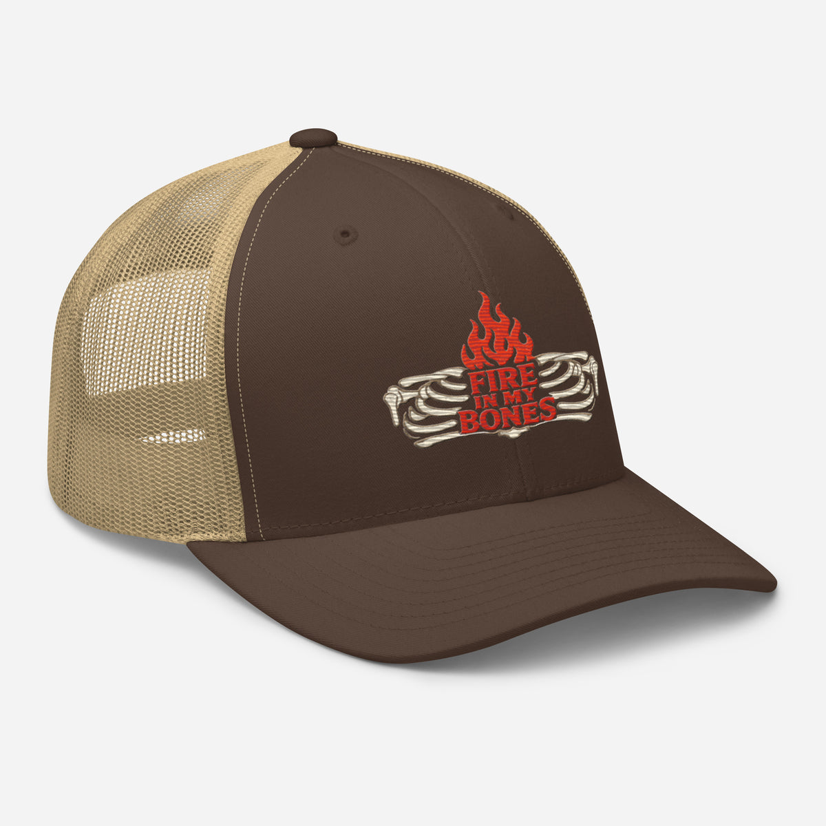 Fire in My Bones Trucker Cap - Brown/ Khaki - Right Front View
