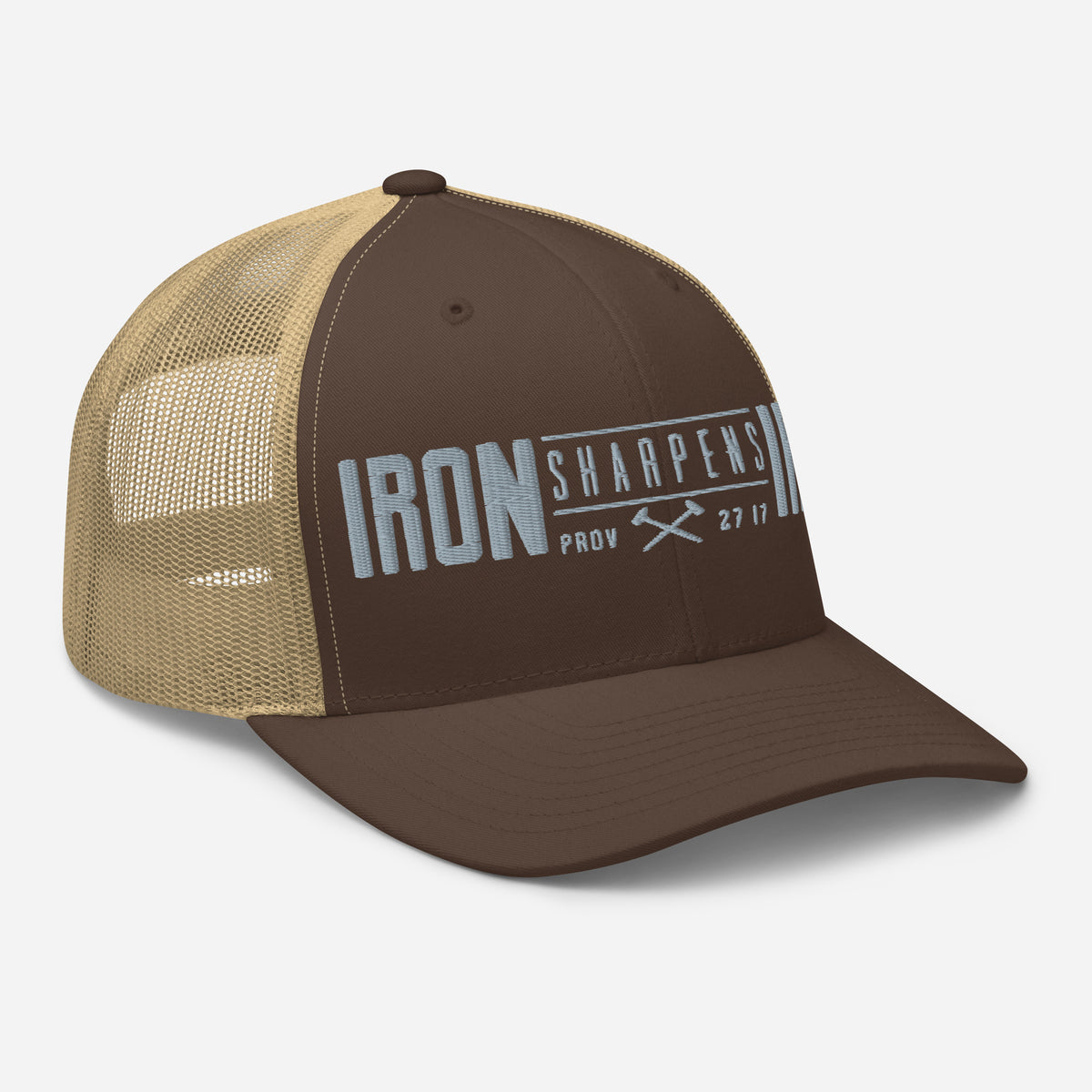 Men's Iron Sharpens Iron Trucker Cap - Brown/ Khaki - Right Front View