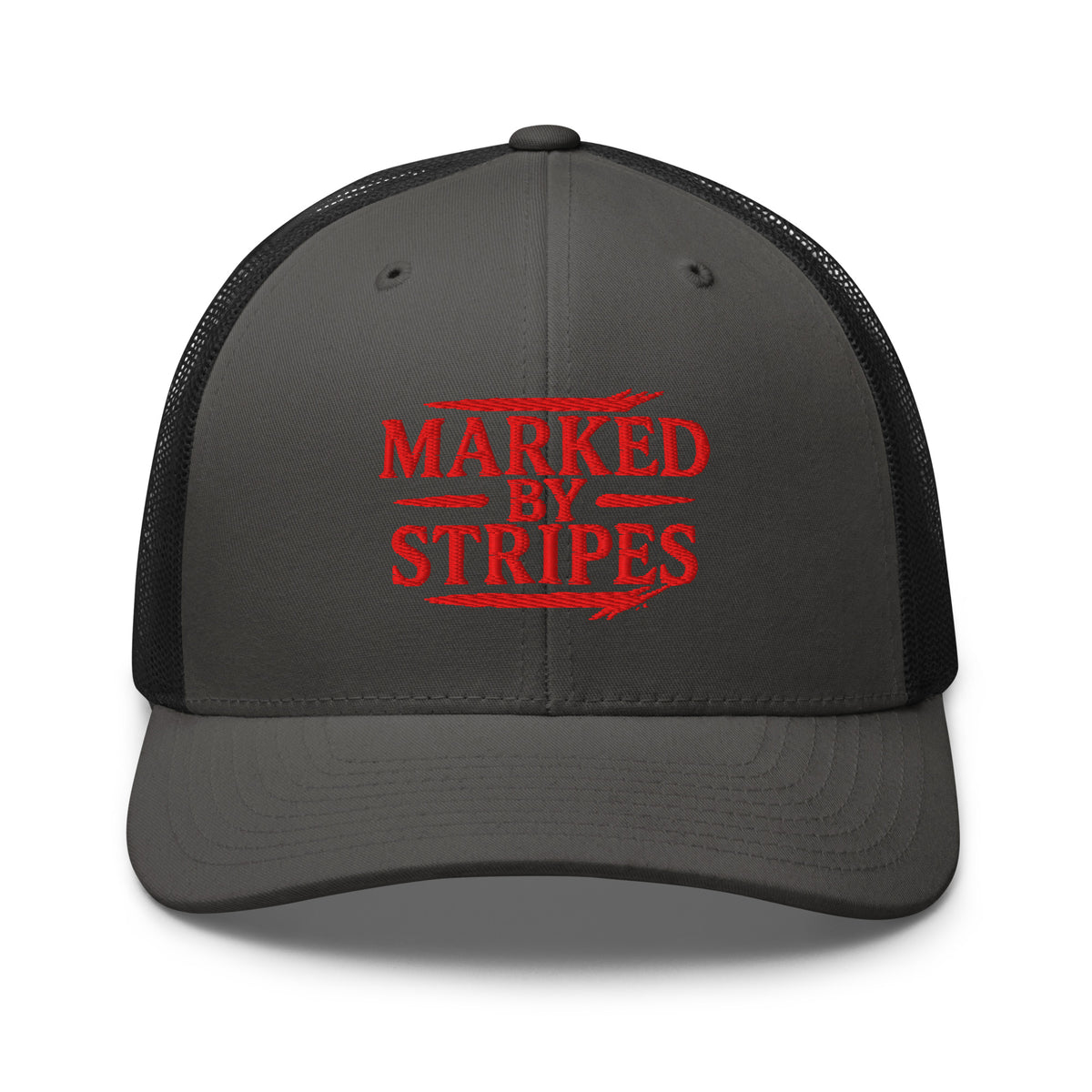 Marked by Stripes Trucker Cap - Charcoal/ Black - Front View