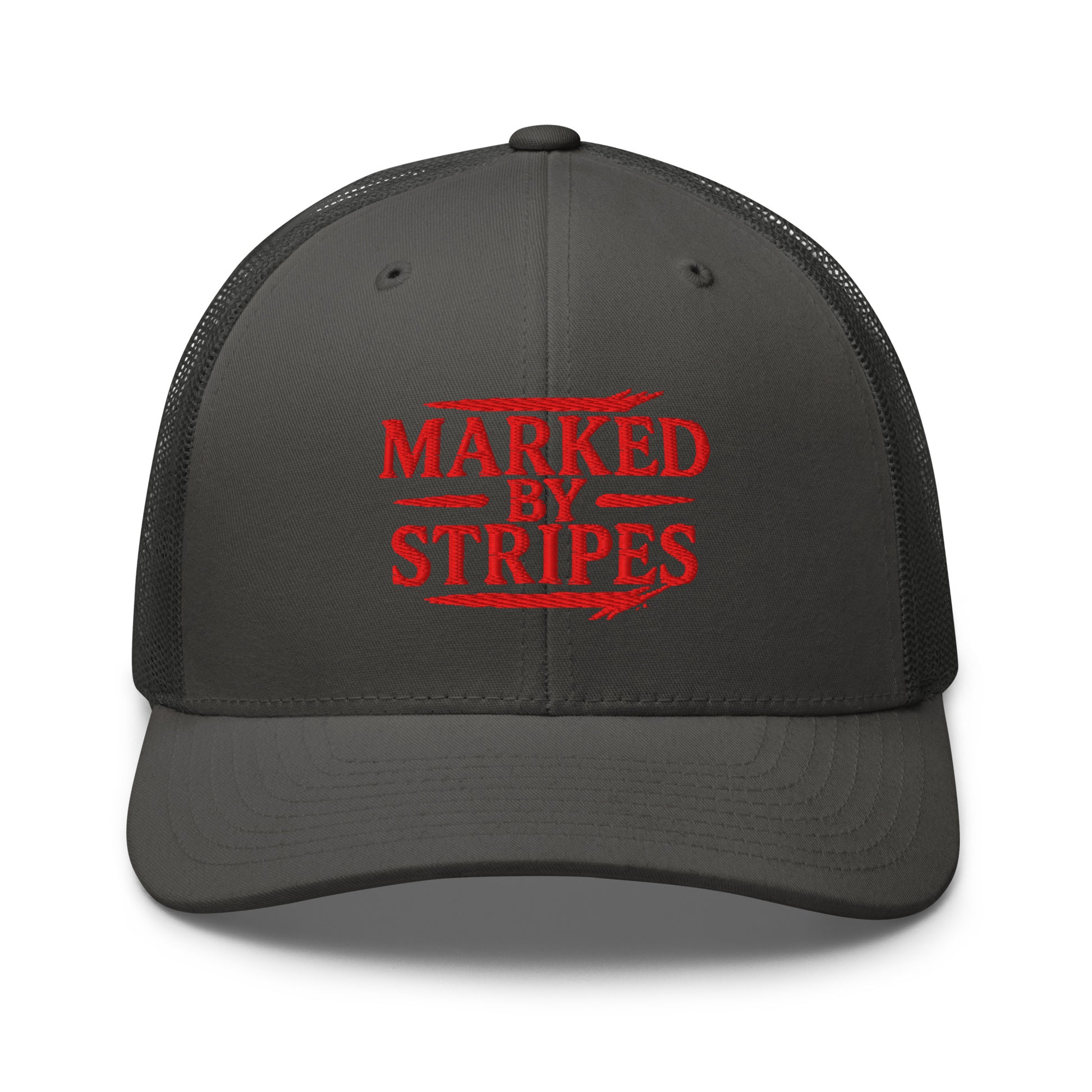 Marked by Stripes Trucker Cap - Charcoal - Front View