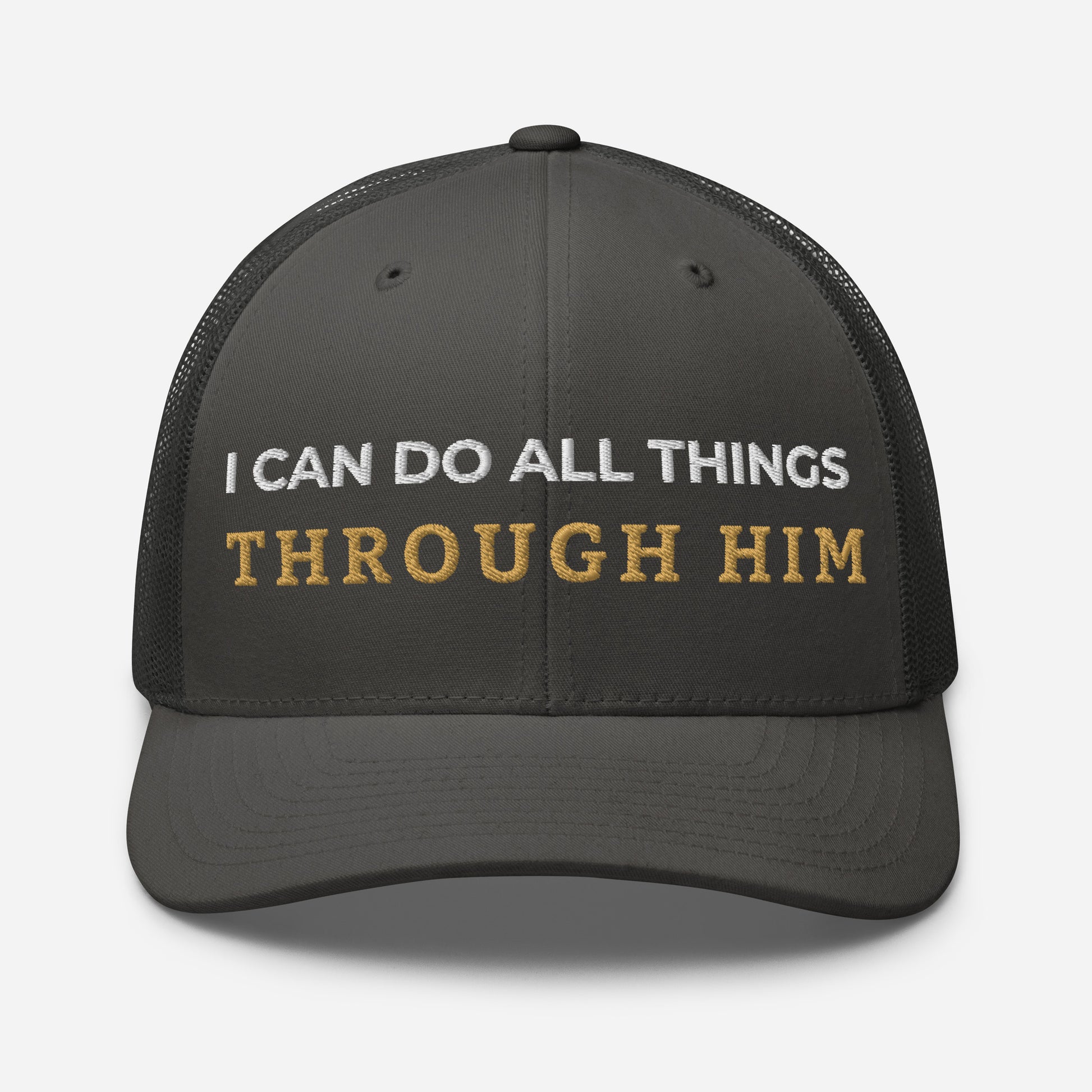 Through Him Trucker Cap - Charcoal - Front View
