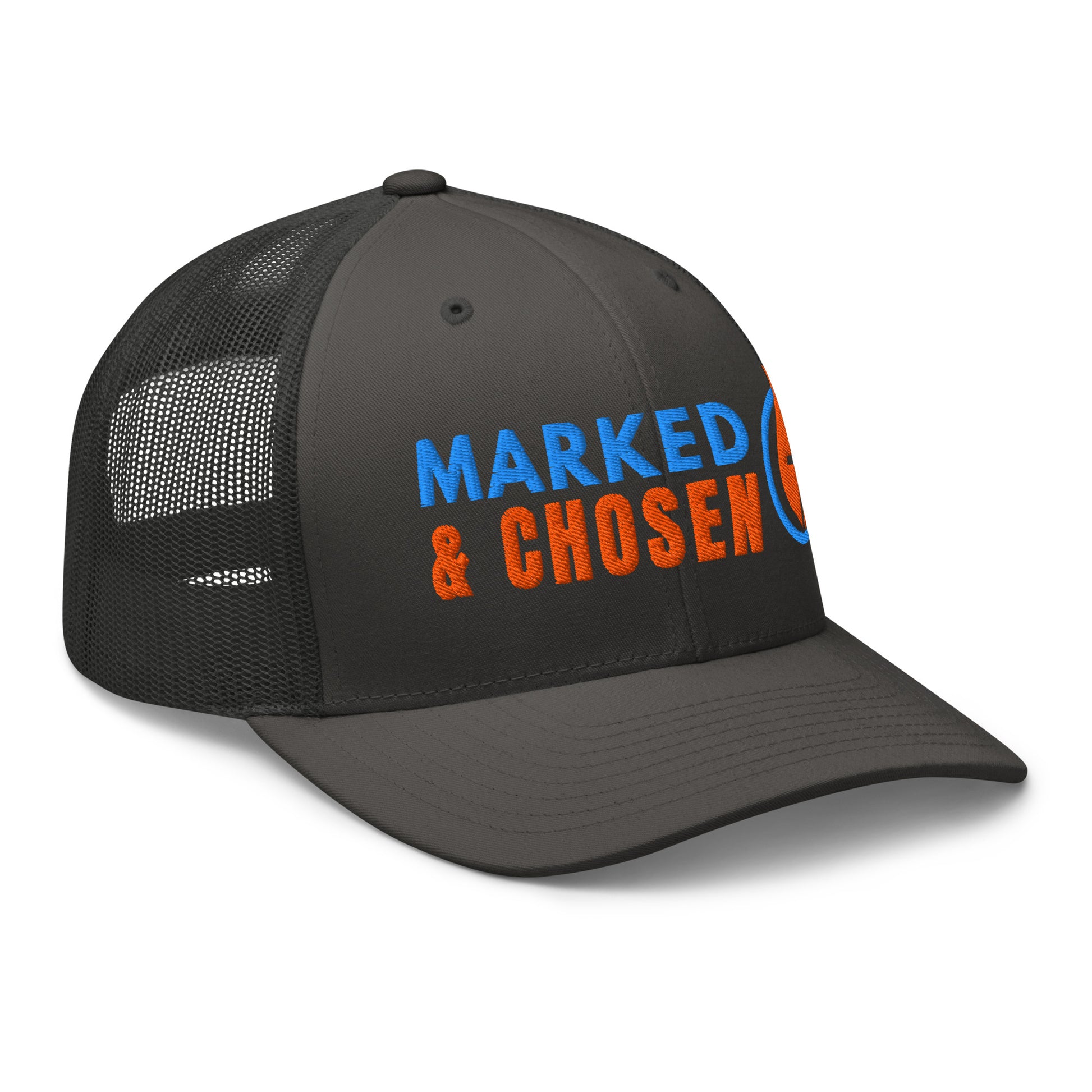 6606T Retro Trucker charcoal Marked & Chosen Logo right front facing