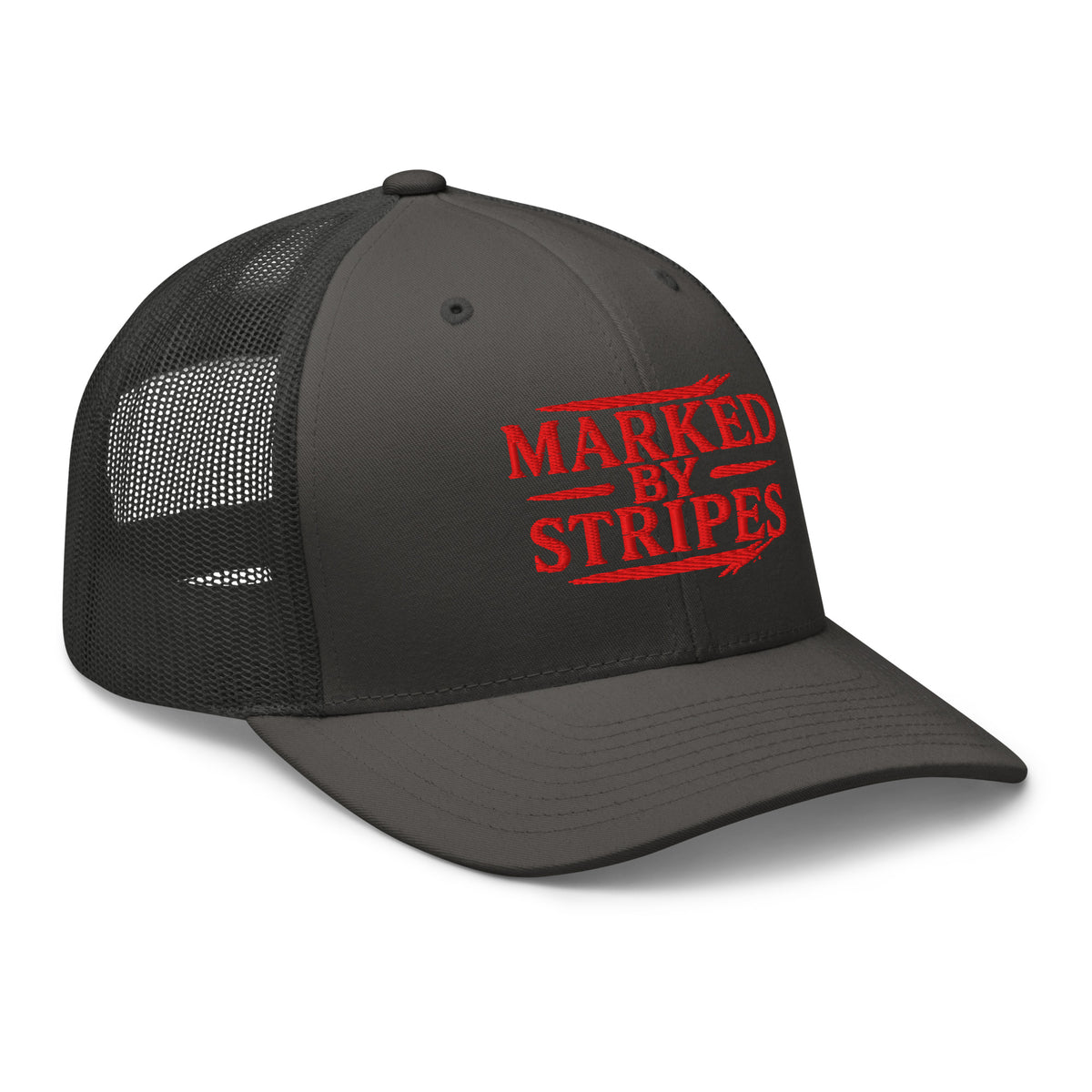 Marked by Stripes Trucker Cap - Charcoal - Right Front View