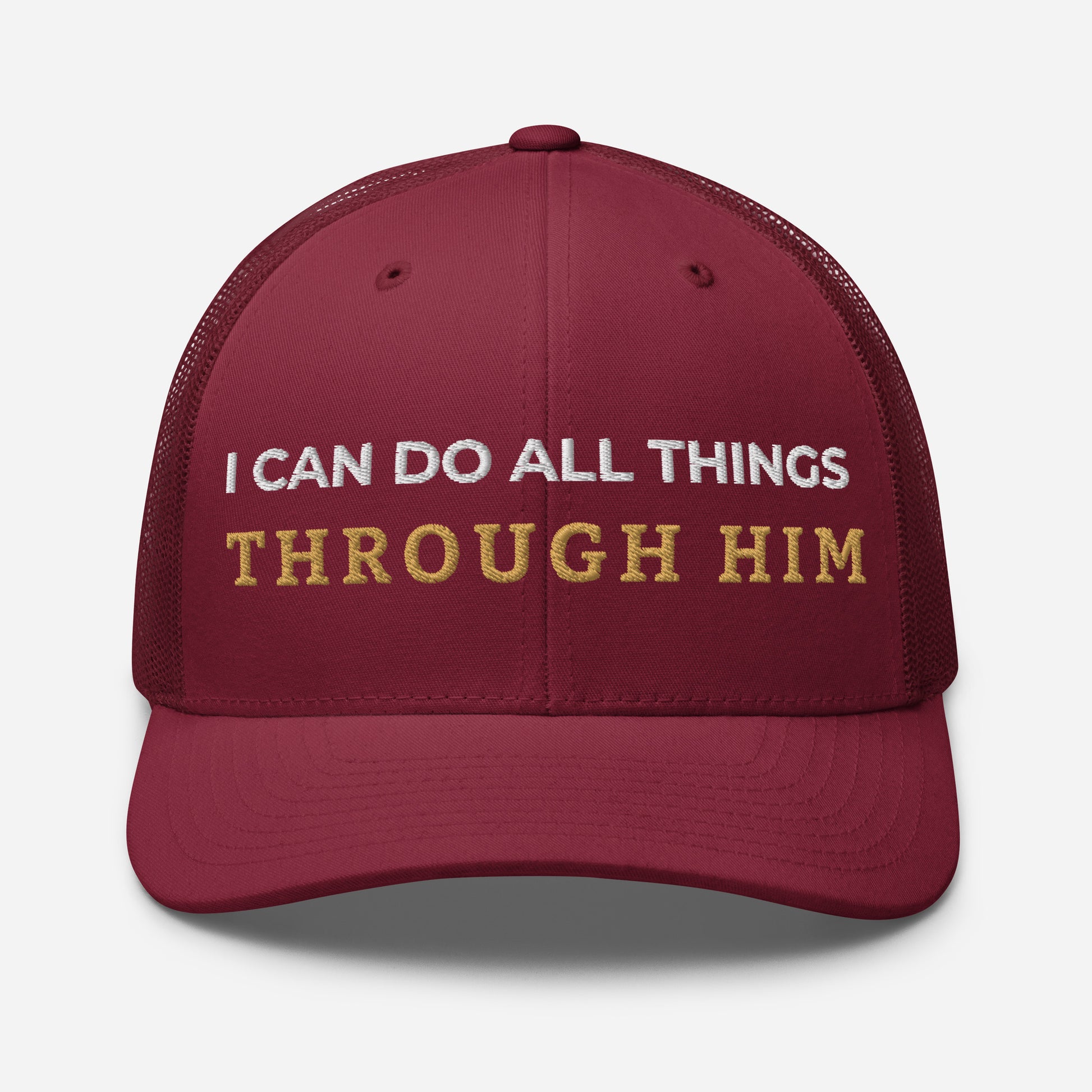 Through Him Trucker Cap - Cranberry - Front View 2