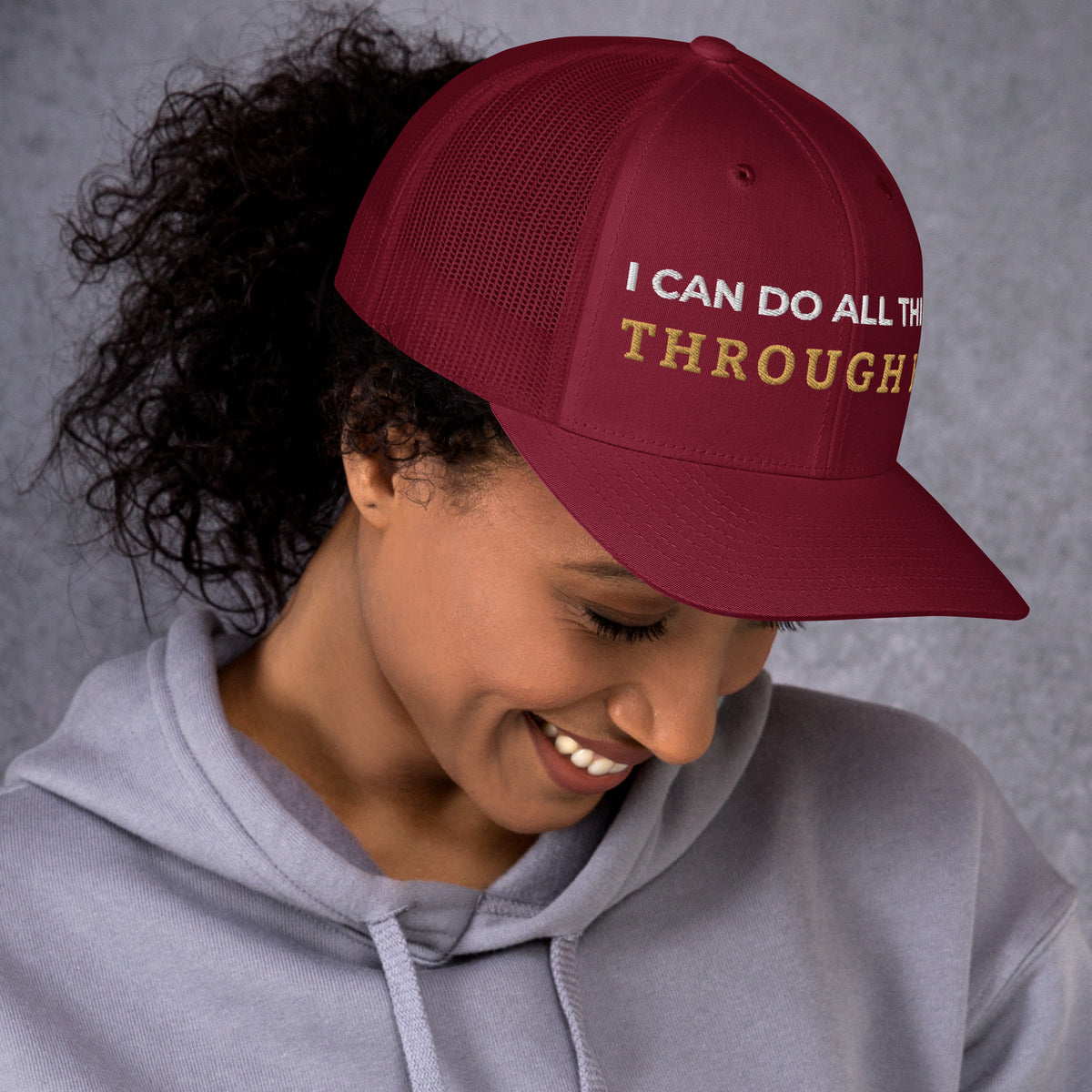 Through Him Trucker Cap - Cranberry - Right Side View