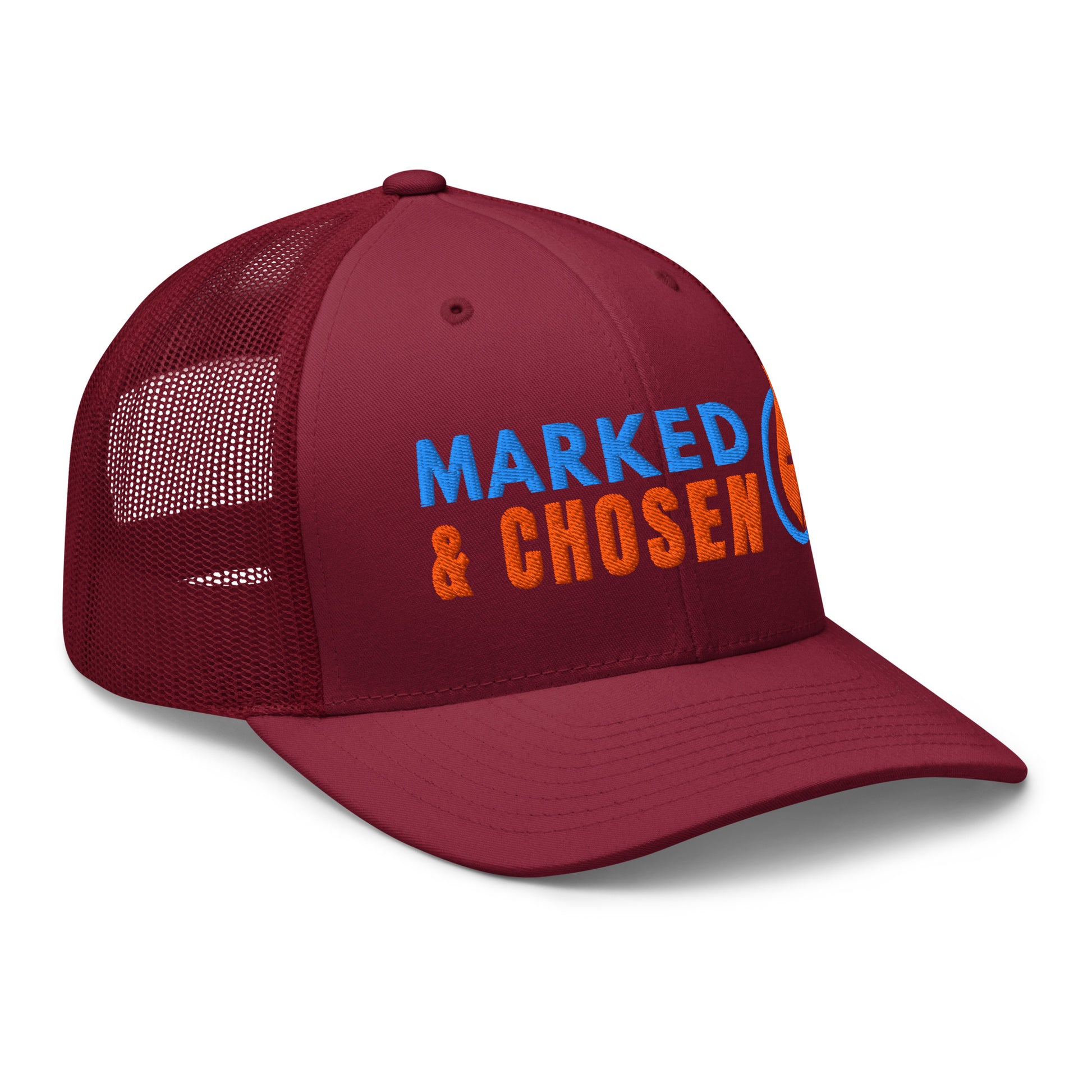 6606T Retro Trucker Cranberry Marked & Chosen Logo right front facing