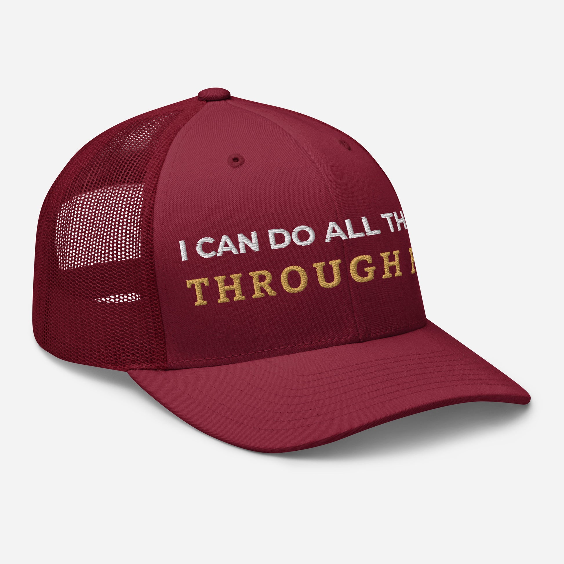 Through Him Trucker Cap - Cranberry - Right Front View