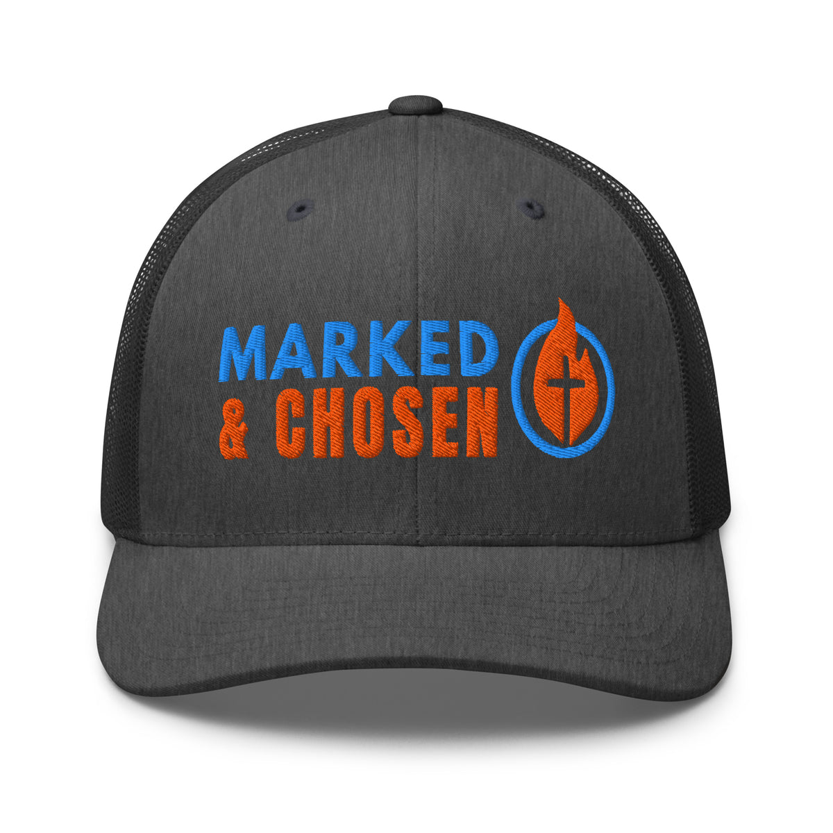 6606T Retro Trucker Dark Heather Grey Marked & Chosen Logo front facing