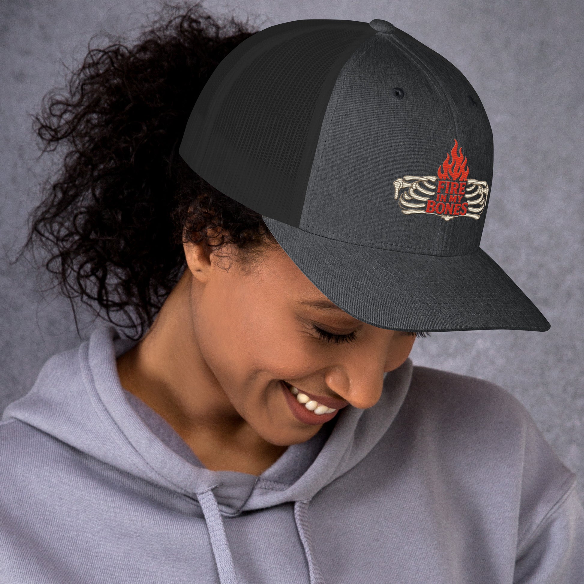 Fire in My Bones Trucker Cap - Dark Heather Gray - Right Side View