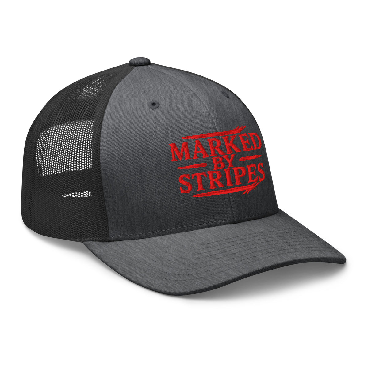 Marked by Stripes Trucker Cap - Dark Heather Gray - Right Front View